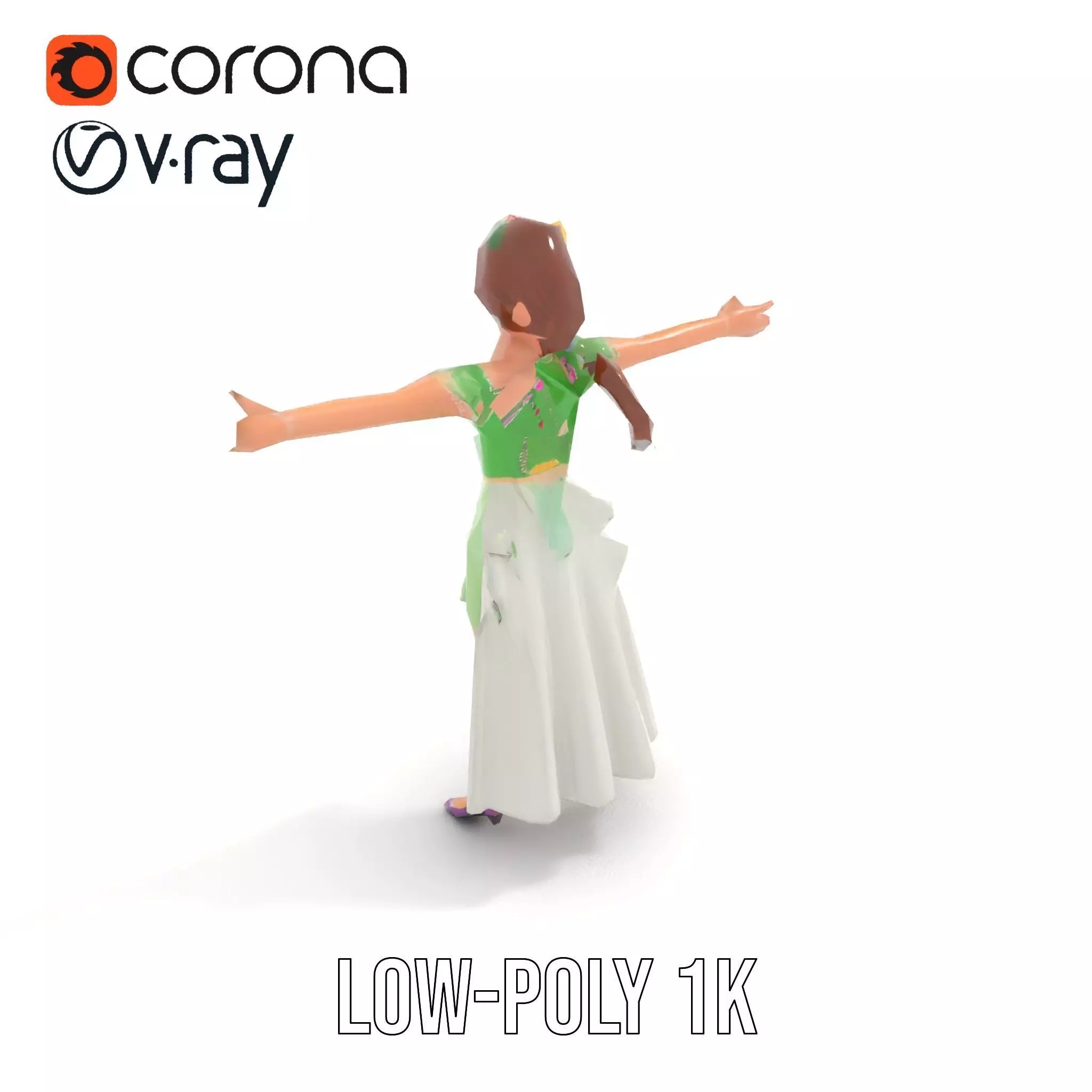 Fairy Princess Character Model Pack with Green Dress Low-poly 3D model_14