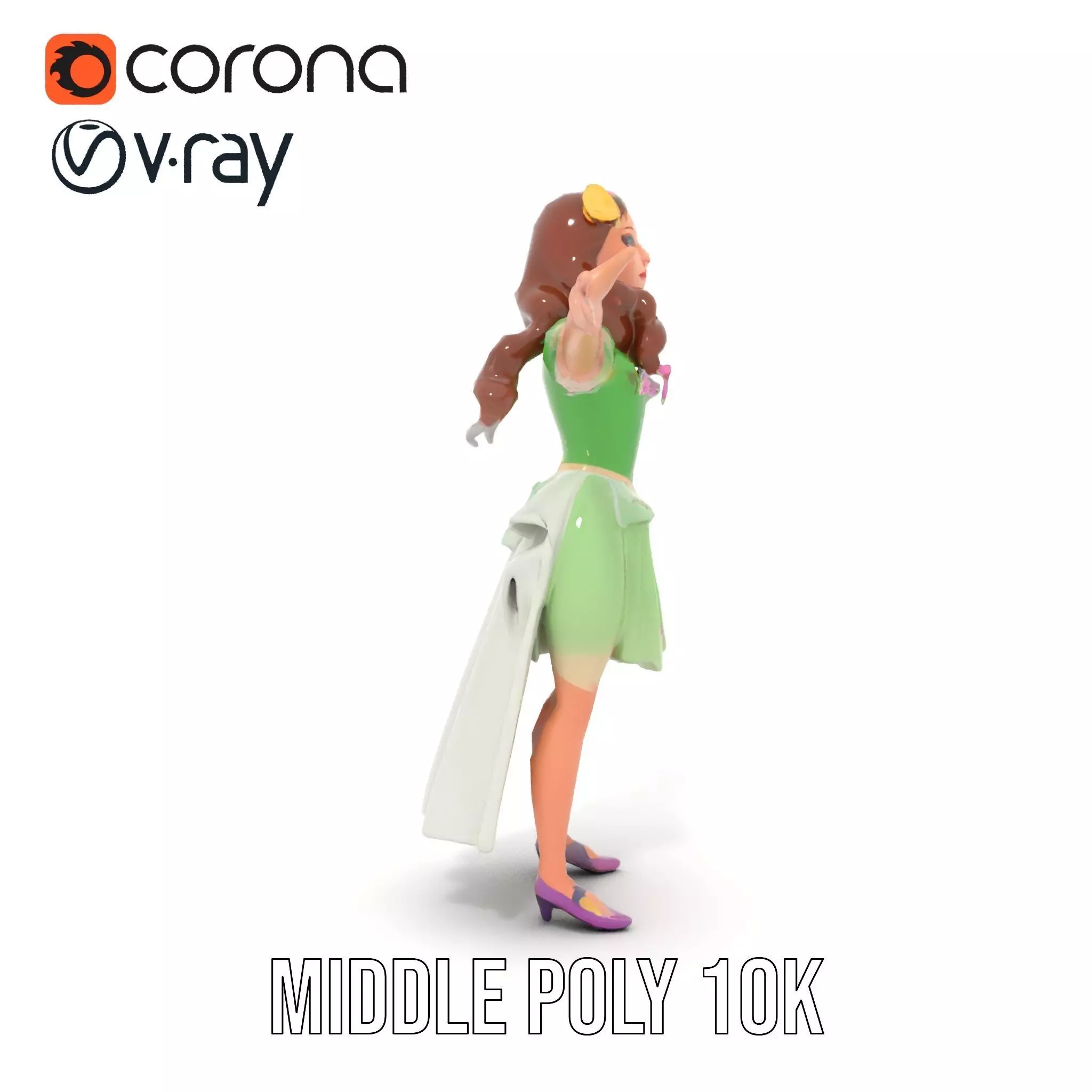 Fairy Princess Character Model Pack with Green Dress Low-poly 3D model_30