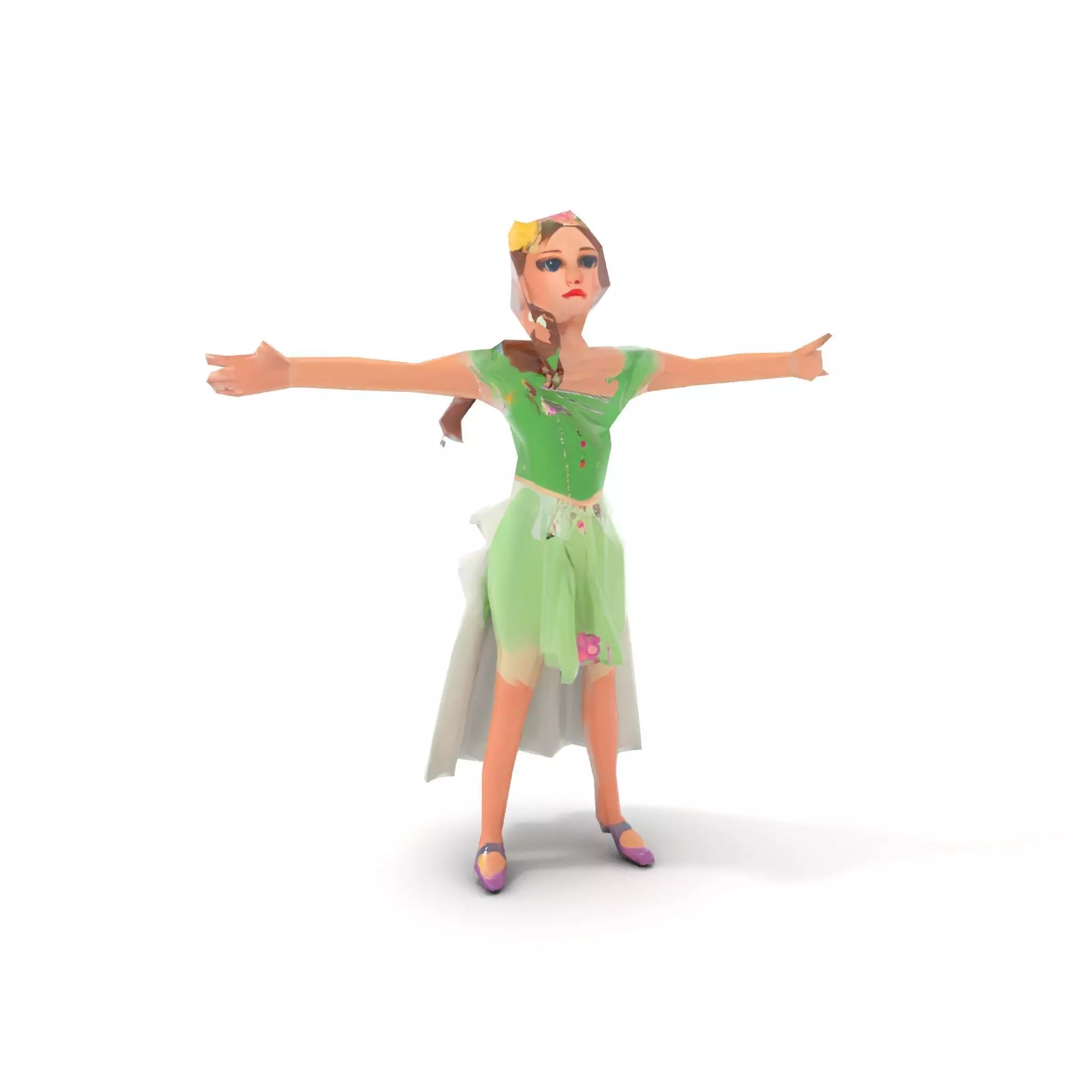 Fairy Princess Character Model Pack with Green Dress Low-poly 3D model_22