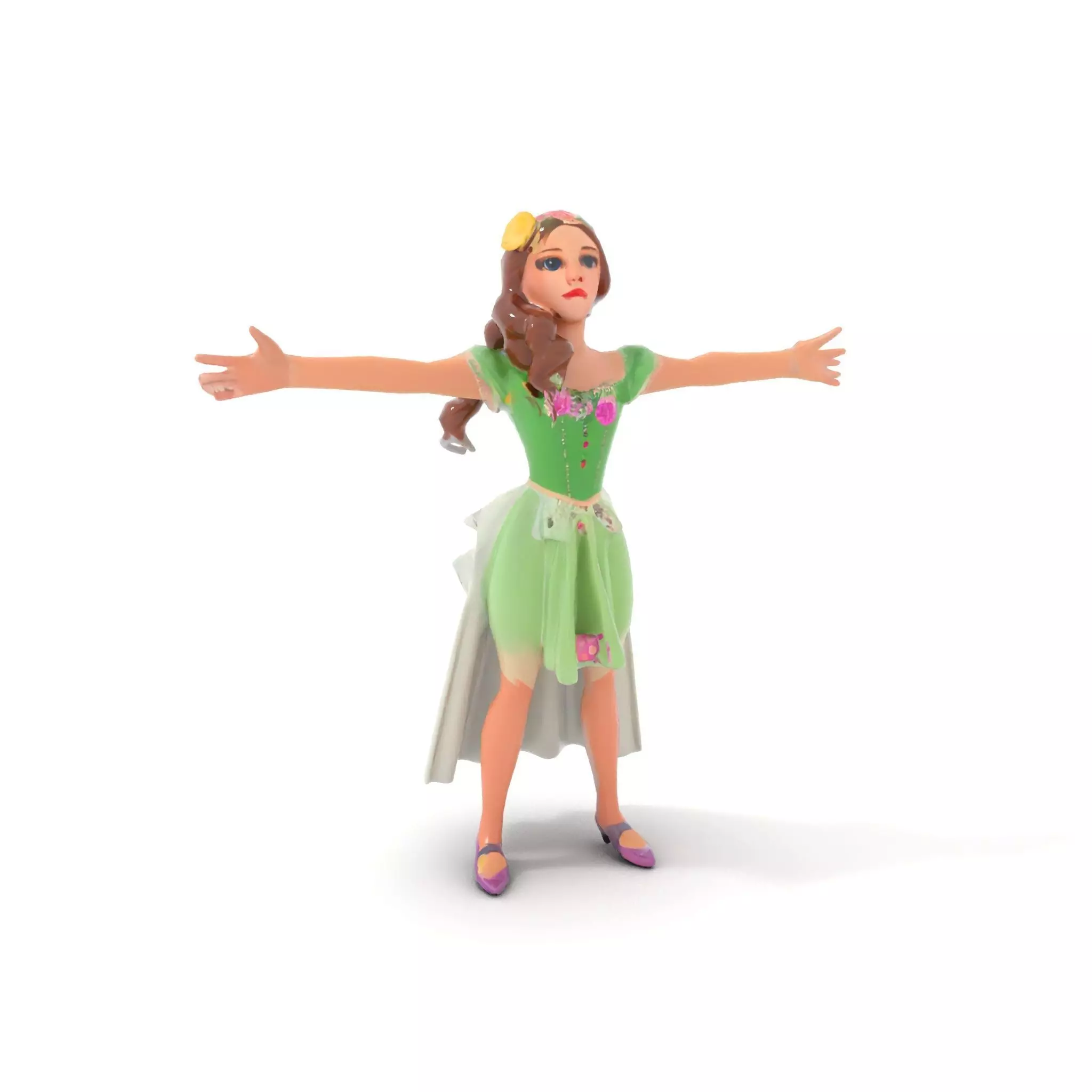 Fairy Princess Character Model Pack with Green Dress Low-poly 3D model_10