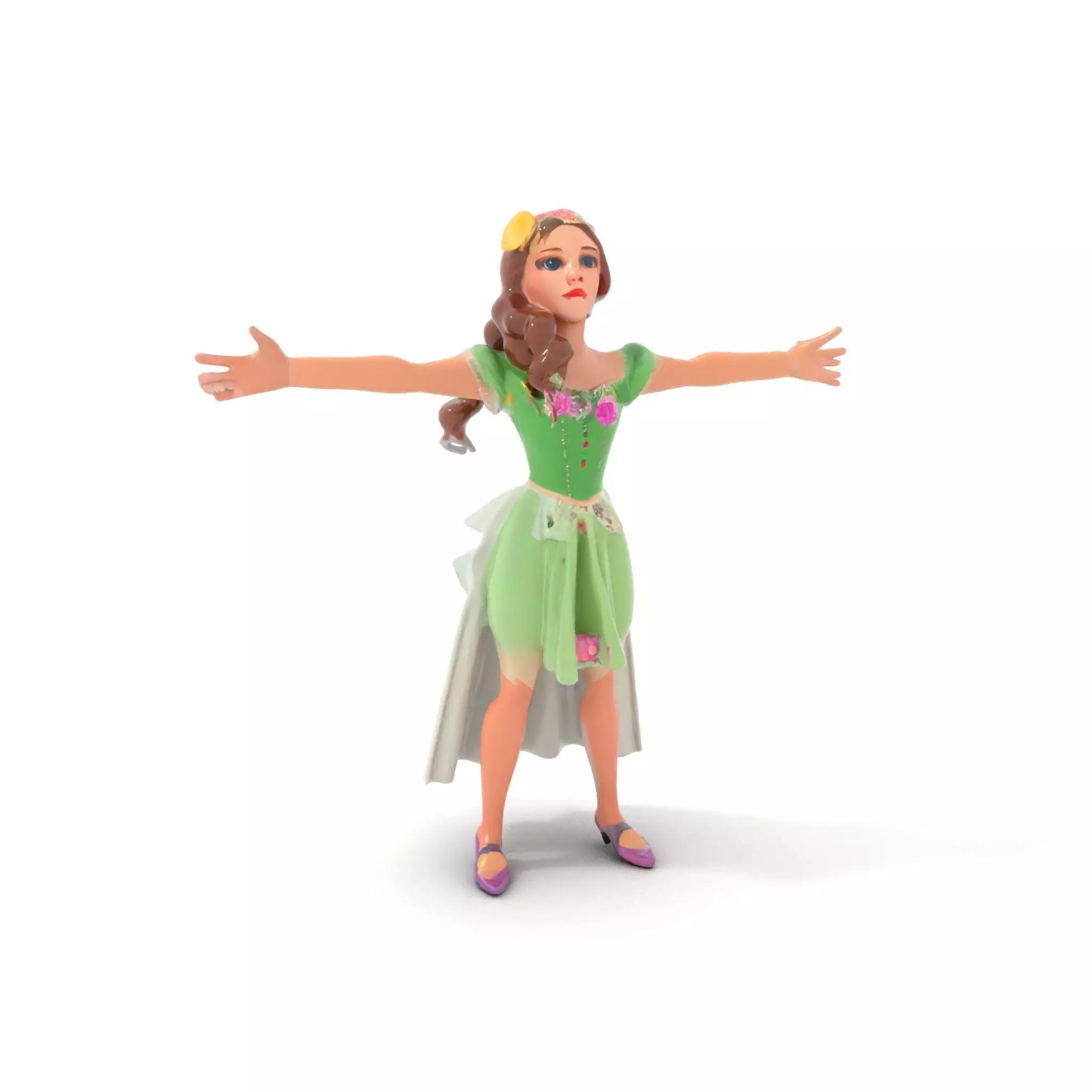 Fairy Princess Character Model Pack with Green Dress Low-poly 3D model_0