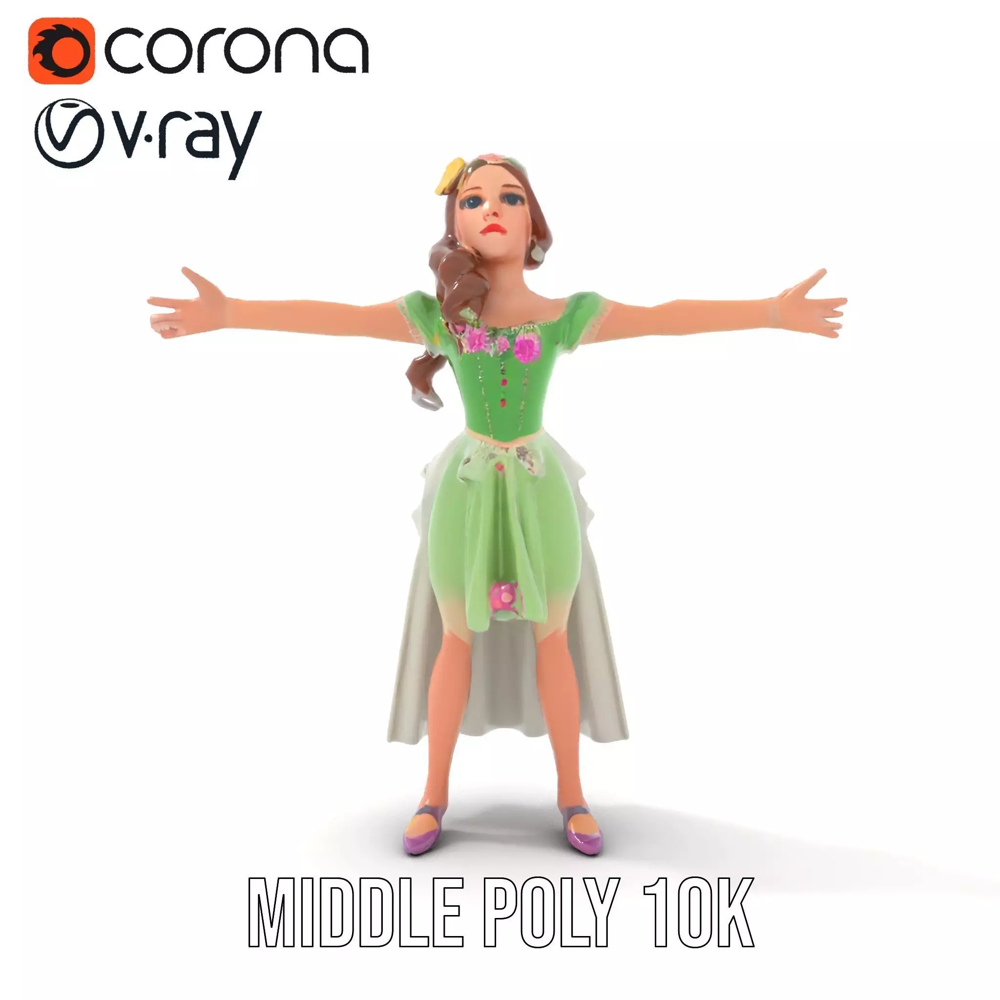 Fairy Princess Character Model Pack with Green Dress Low-poly 3D model_18
