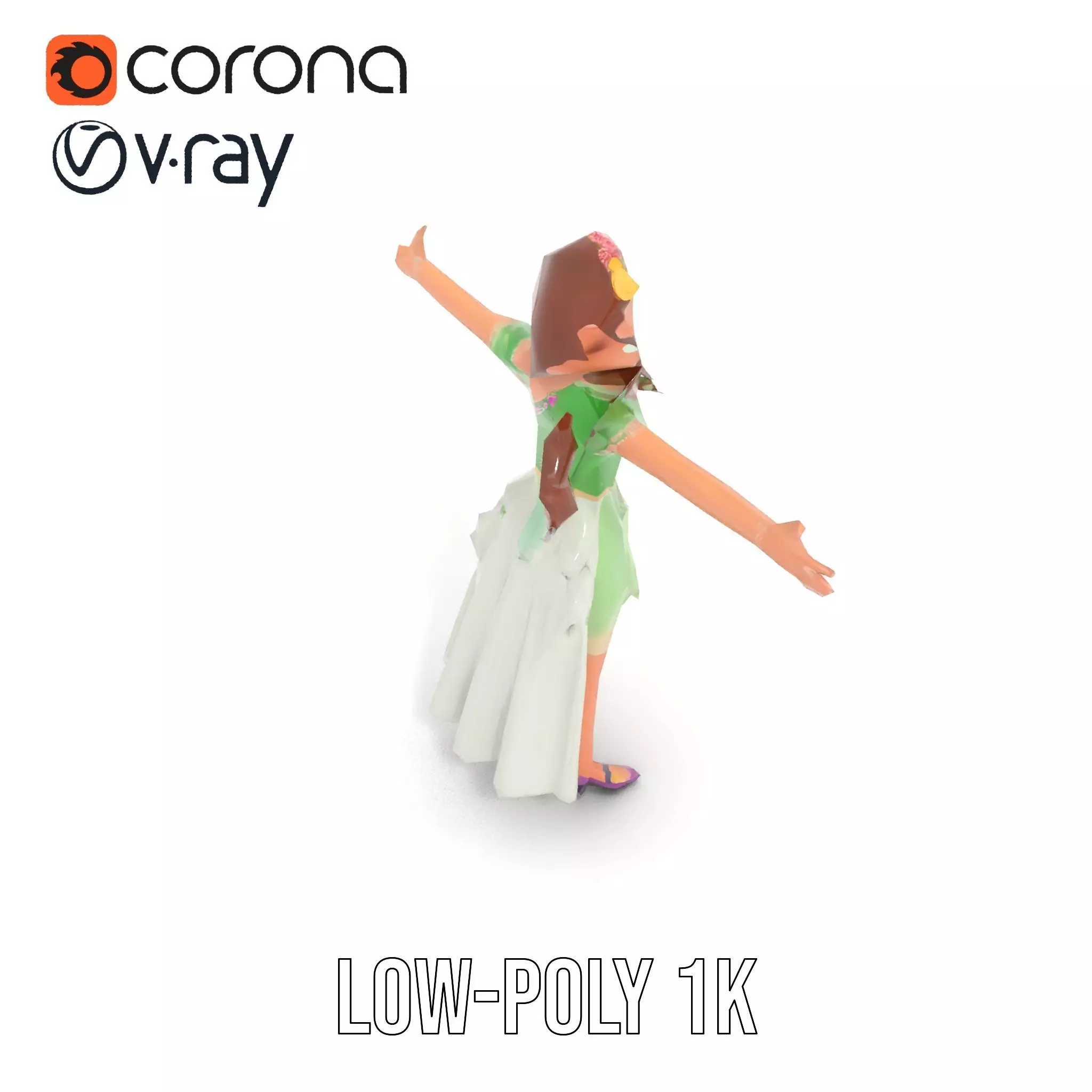 Fairy Princess Character Model Pack with Green Dress Low-poly 3D model_11