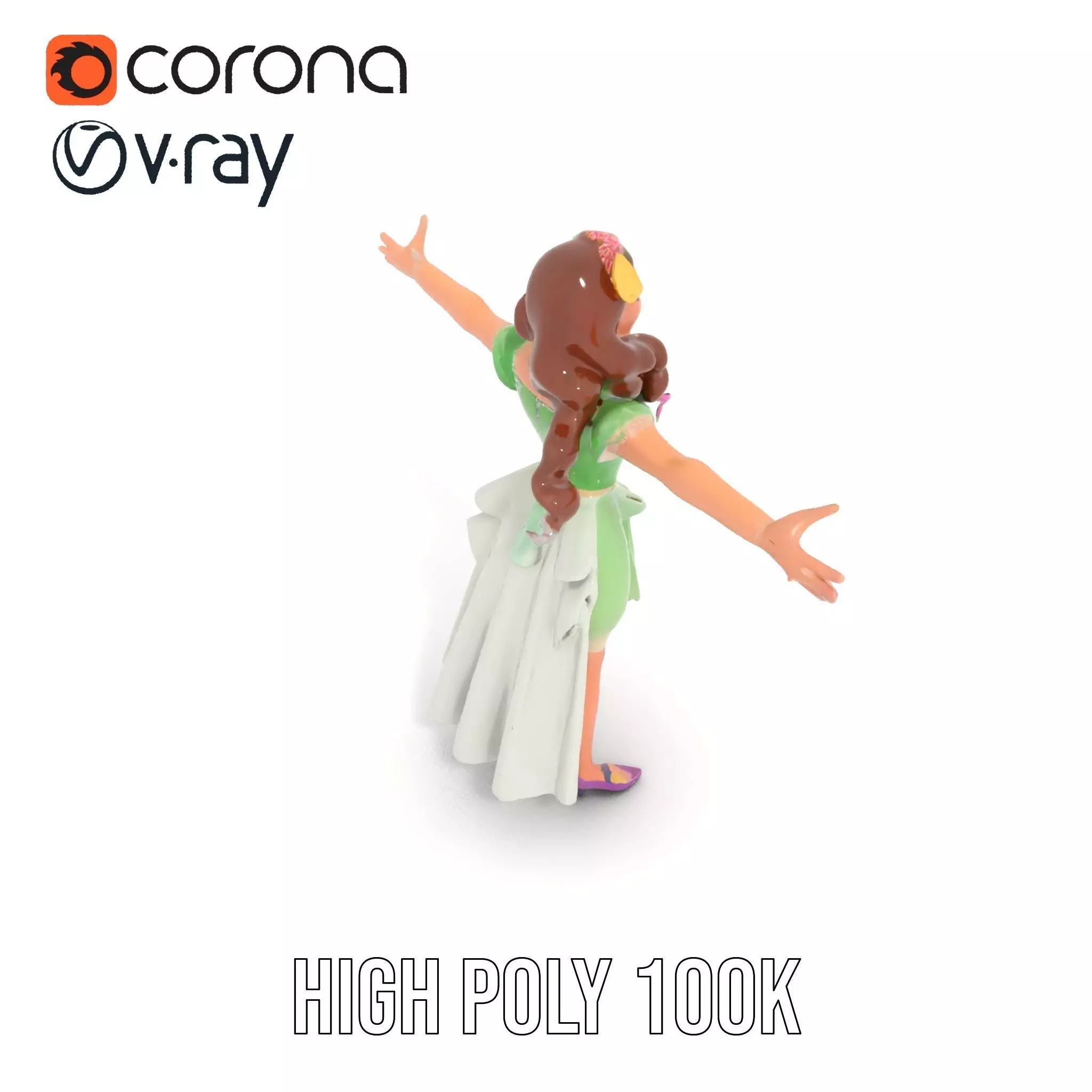 Fairy Princess Character Model Pack with Green Dress Low-poly 3D model_34
