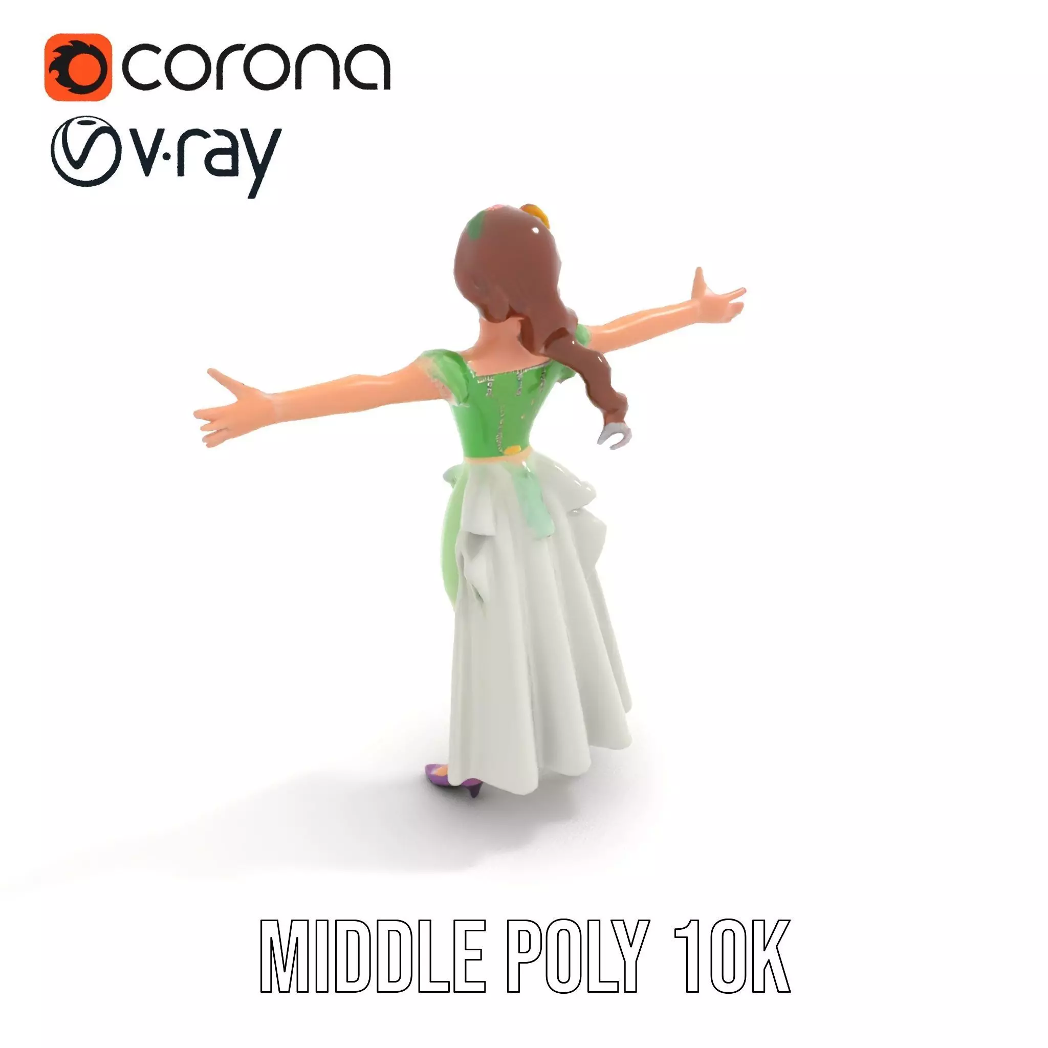 Fairy Princess Character Model Pack with Green Dress Low-poly 3D model_24