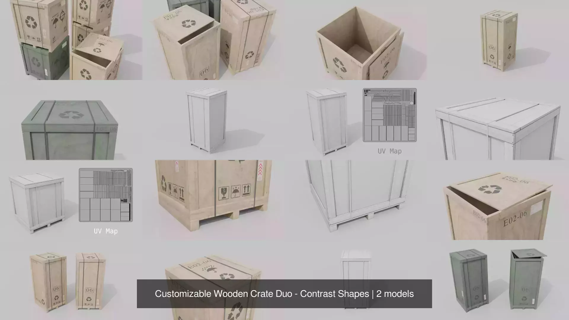Customizable Wooden Crate Duo - Contrast Shapes 3D Model Collection_3