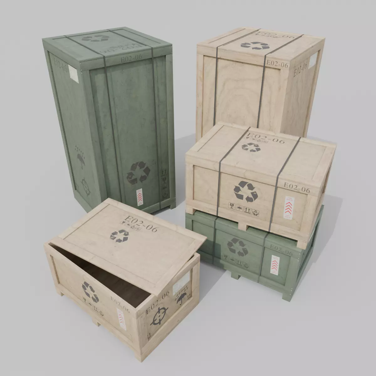 Customizable Wooden Crate Duo - Contrast Shapes 3D Model Collection_0