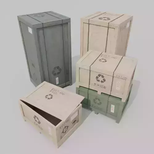 Customizable Wooden Crate Duo - Contrast Shapes 3D Model Collection