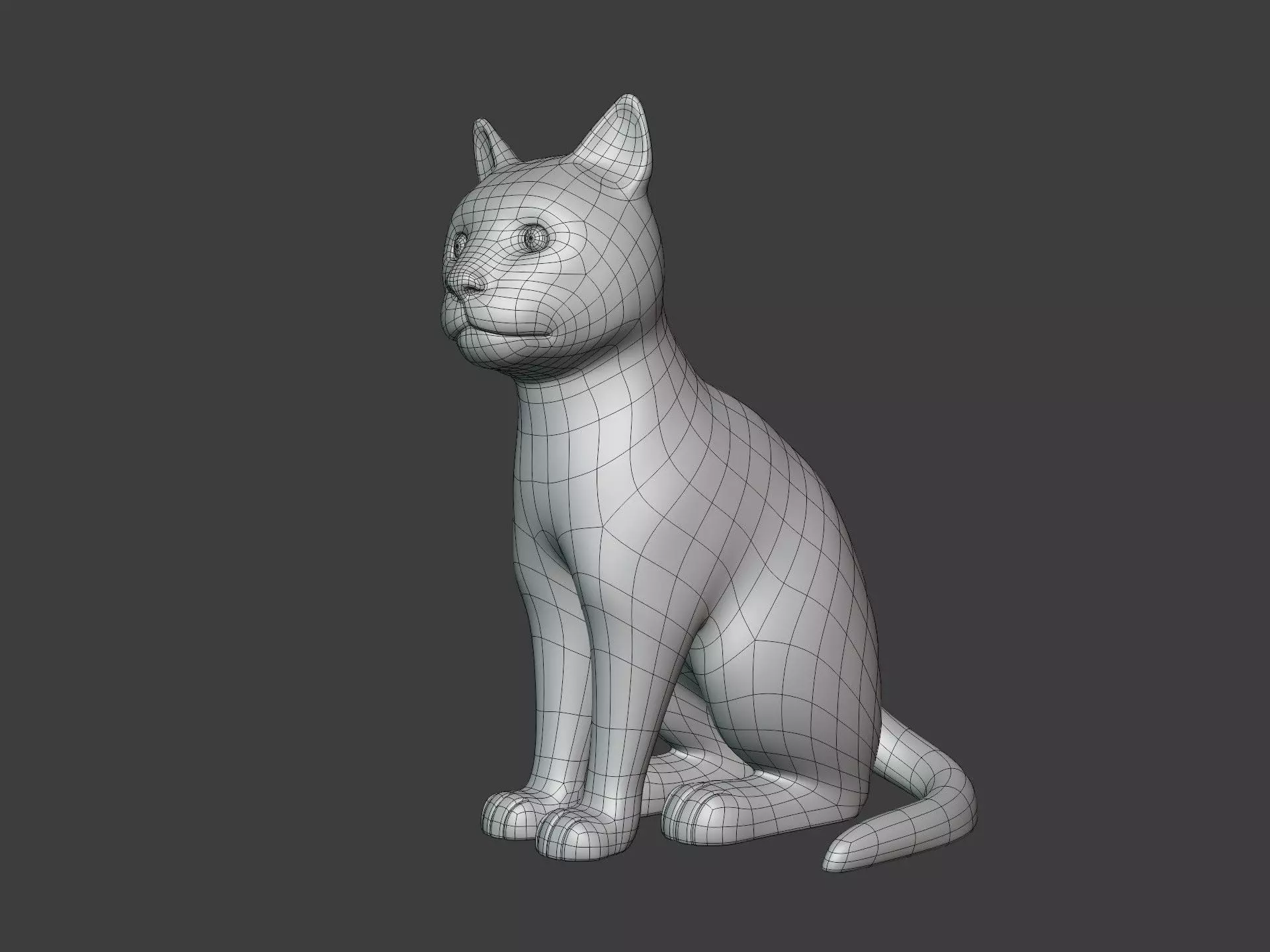 Sitting Cat Figurine - Statue Low-poly 3D model_2