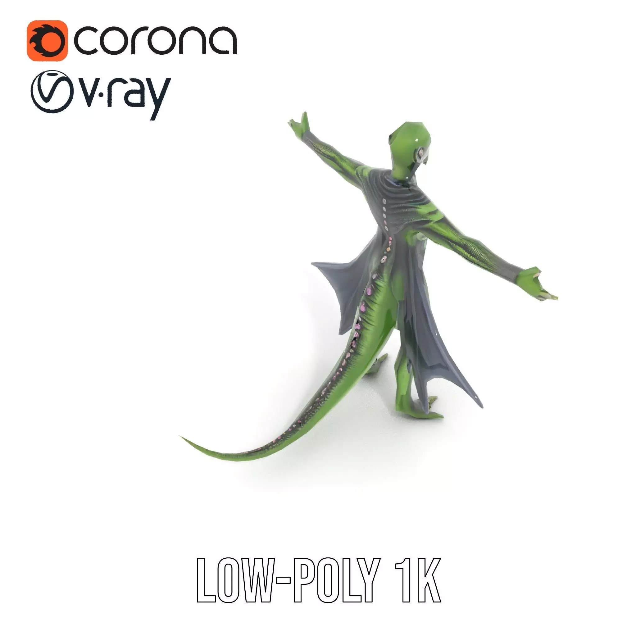 Alien Reptile Creature with Cape Model Pack Low-poly 3D model_8