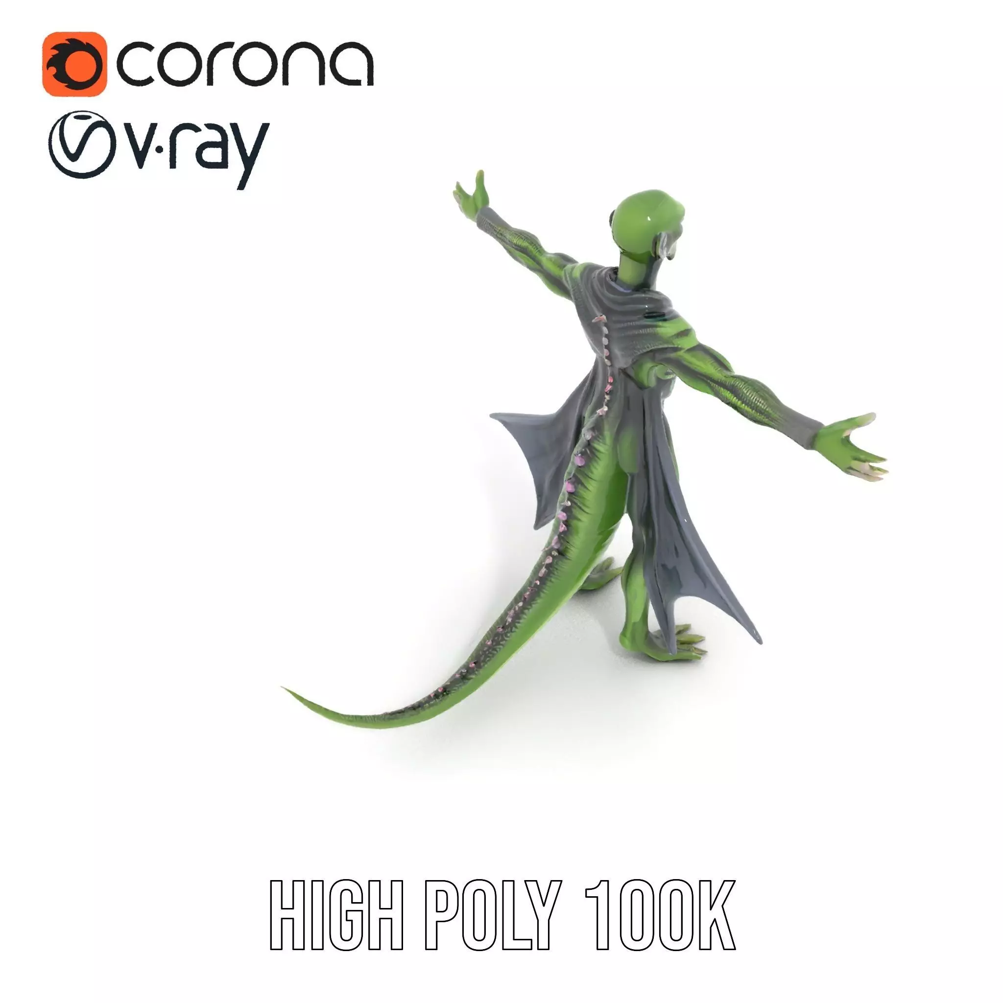 Alien Reptile Creature with Cape Model Pack Low-poly 3D model_14