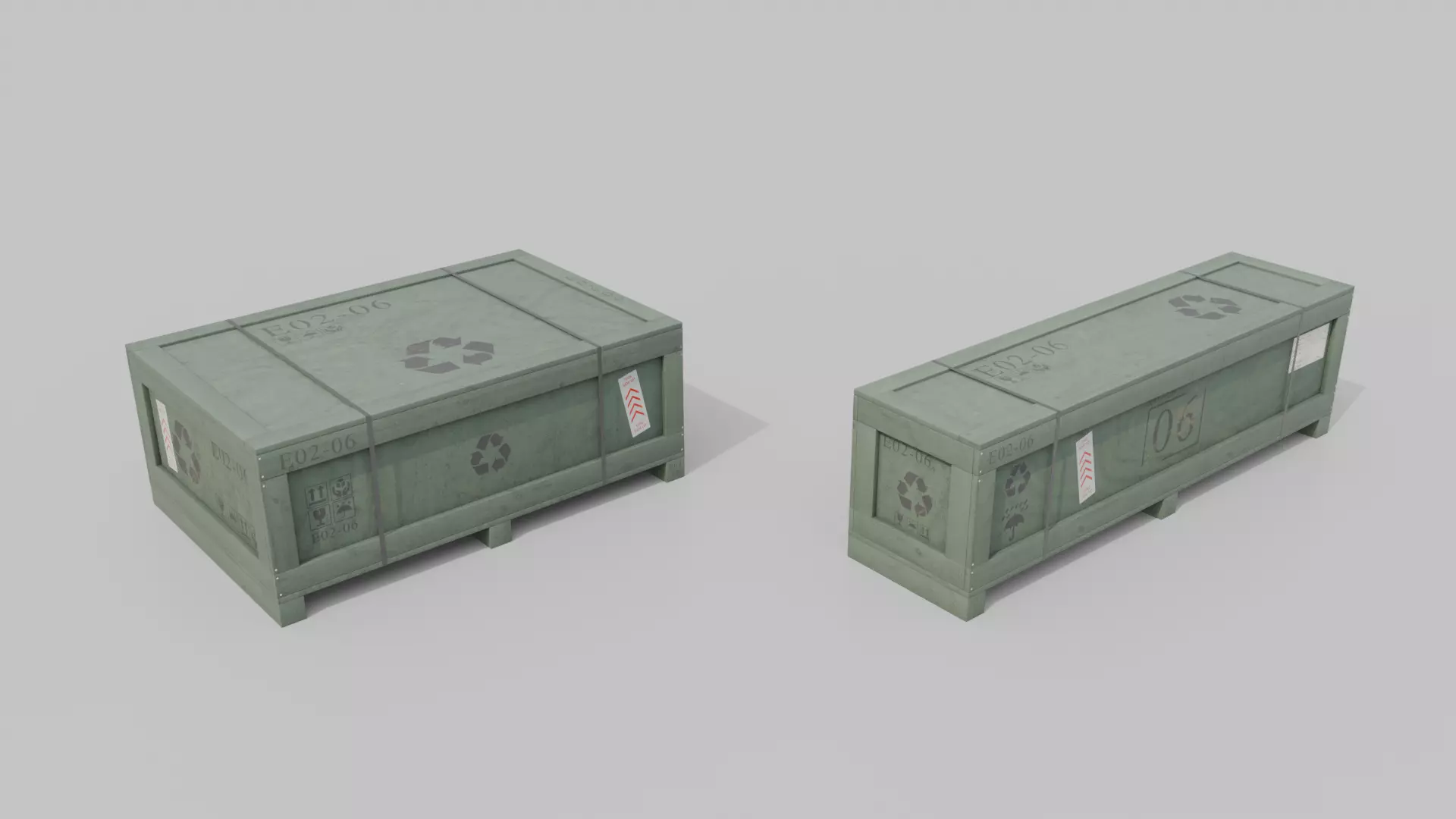 Customizable Wooden Crate Duo - Flat and Narrow 3D Model Collection_4