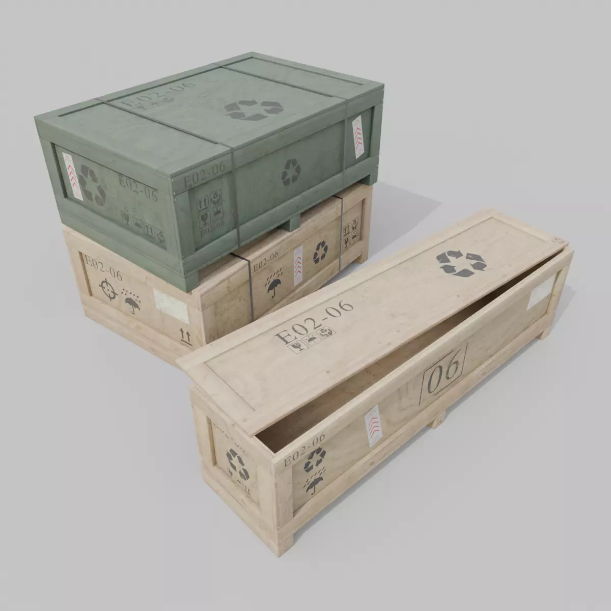 Customizable Wooden Crate Duo - Flat and Narrow 3D Model Collection_0