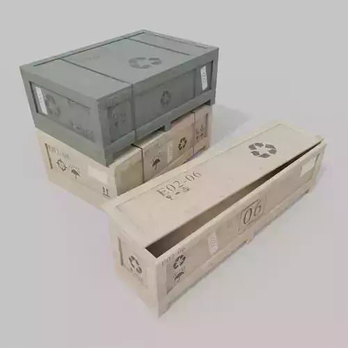 Customizable Wooden Crate Duo - Flat and Narrow 3D Model Collection
