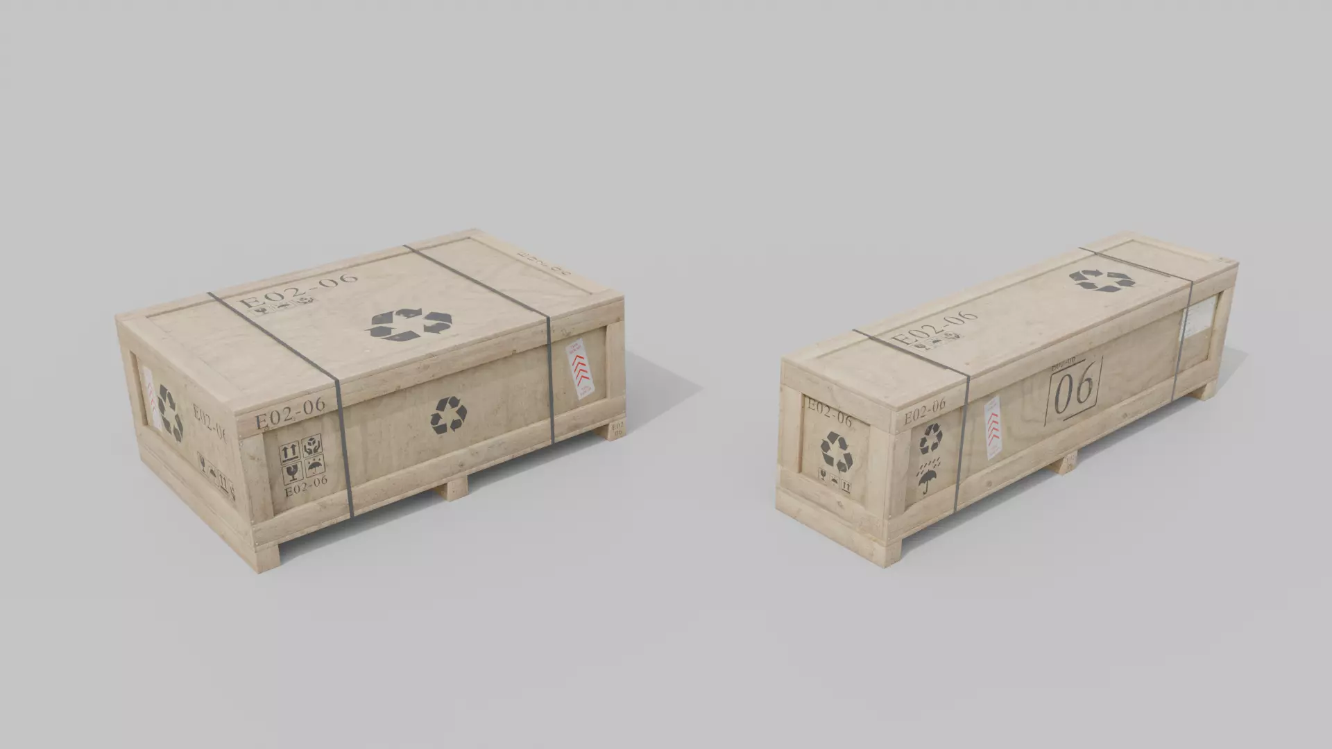 Customizable Wooden Crate Duo - Flat and Narrow 3D Model Collection_3