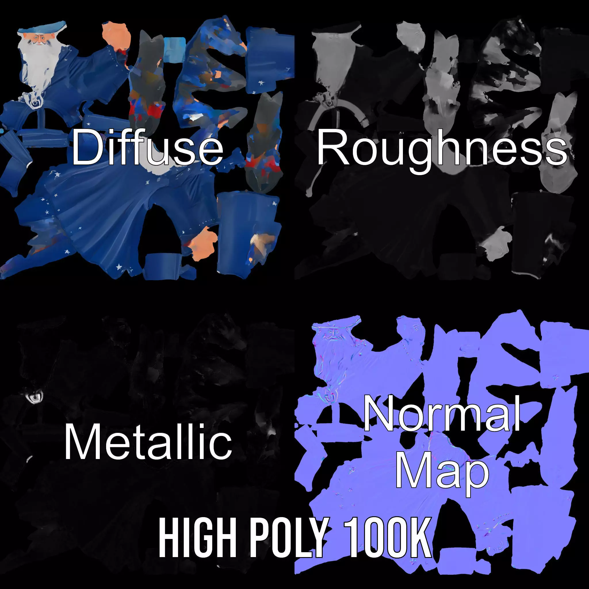 Wizard Character Model Pack with Detailed Robes and Accessories Low-poly 3D model_3