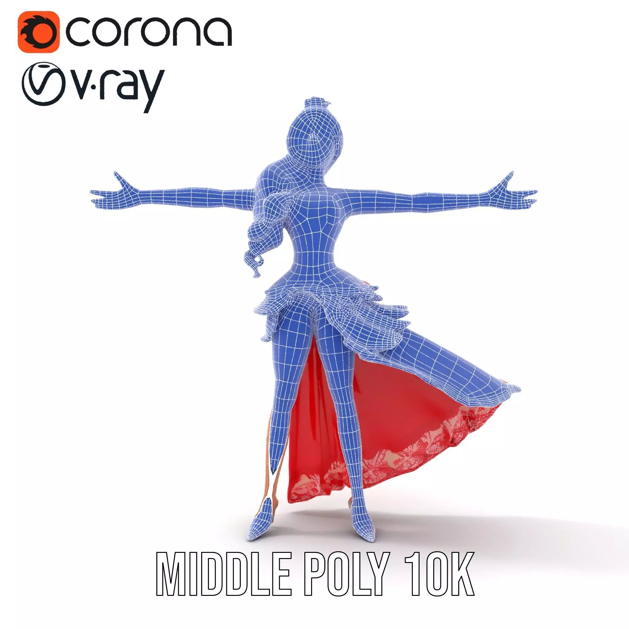 Elegant Princess Character Model Pack with Red Dress Low-poly 3D model_18