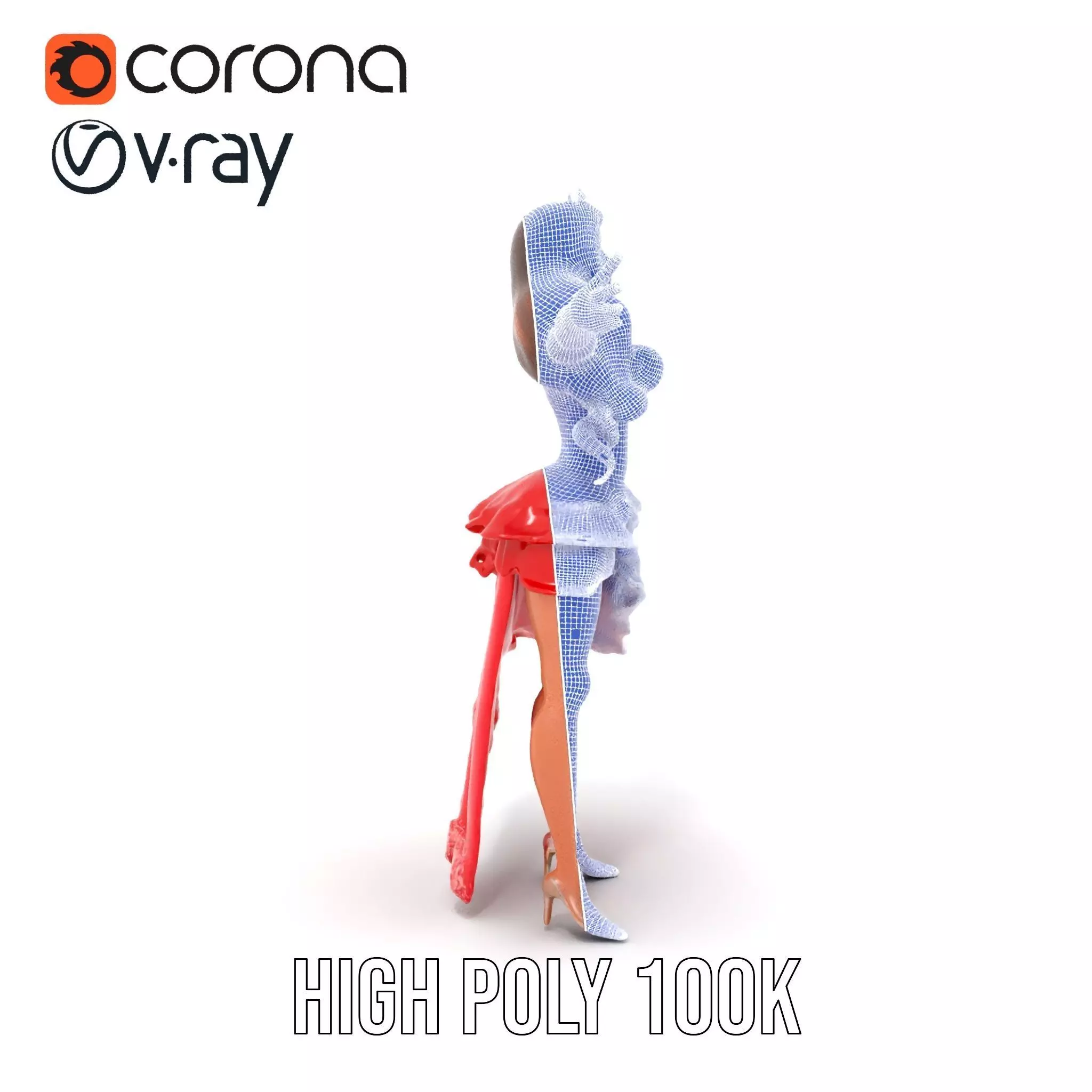 Elegant Princess Character Model Pack with Red Dress Low-poly 3D model_32