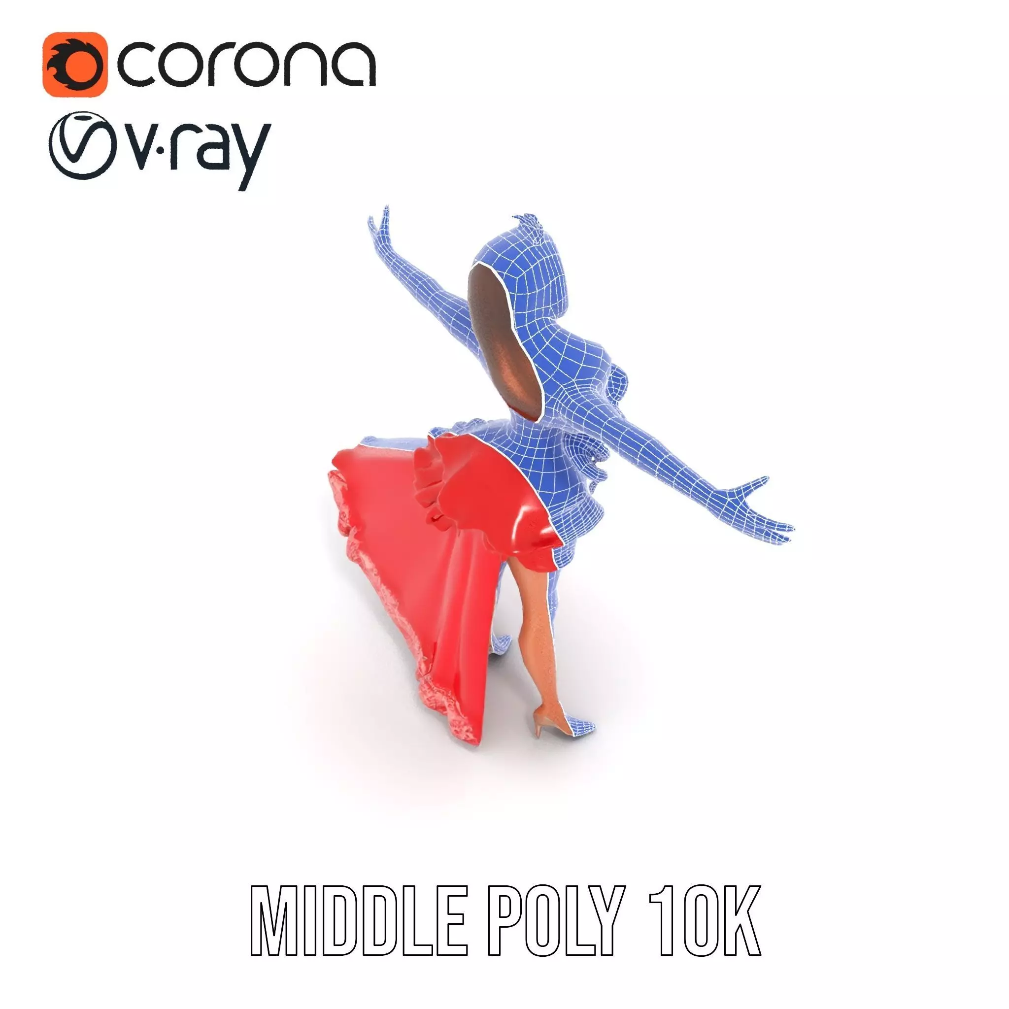 Elegant Princess Character Model Pack with Red Dress Low-poly 3D model_26