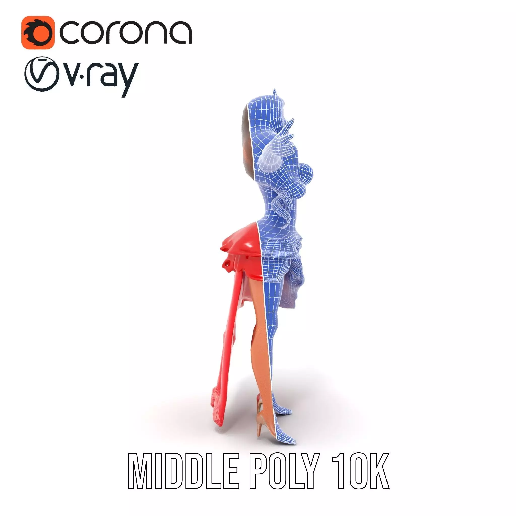 Elegant Princess Character Model Pack with Red Dress Low-poly 3D model_29