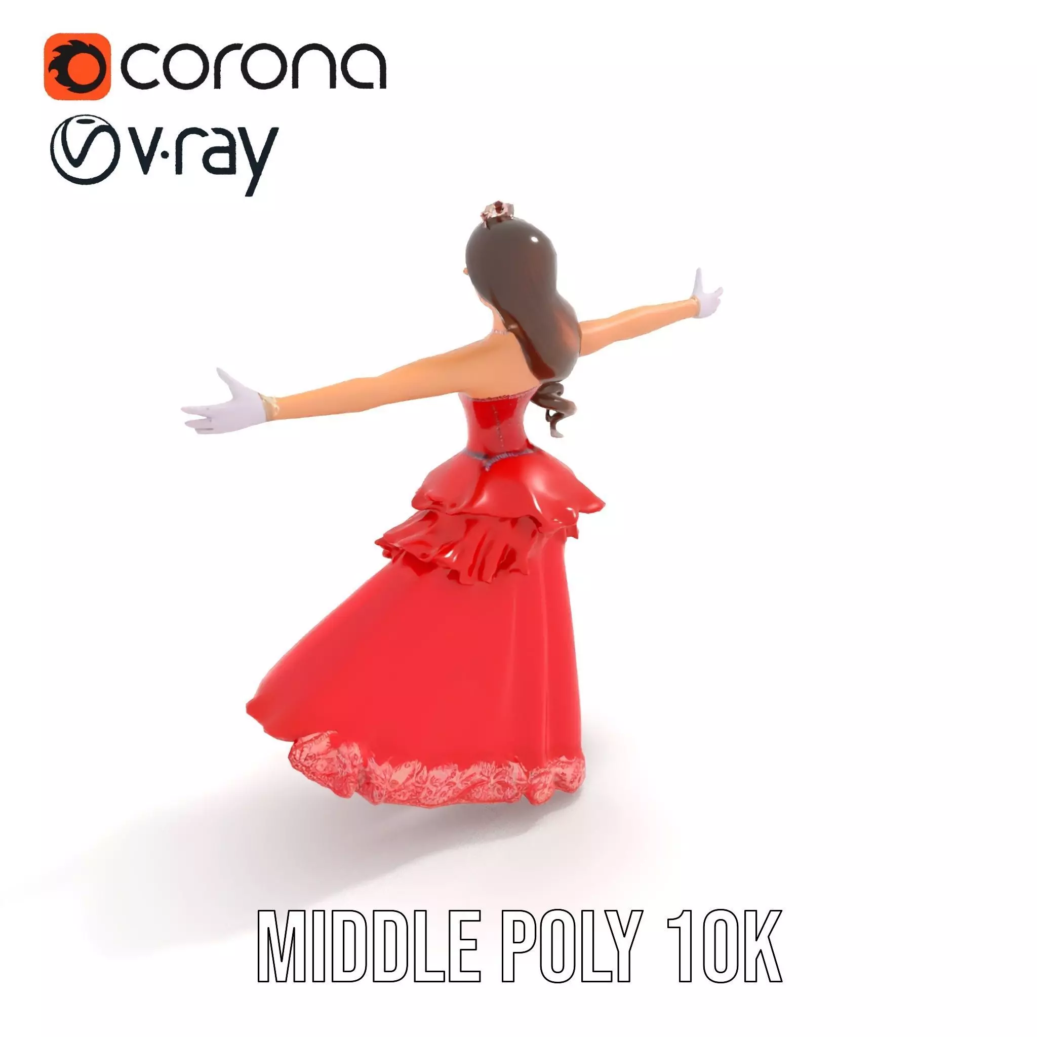Elegant Princess Character Model Pack with Red Dress Low-poly 3D model_5