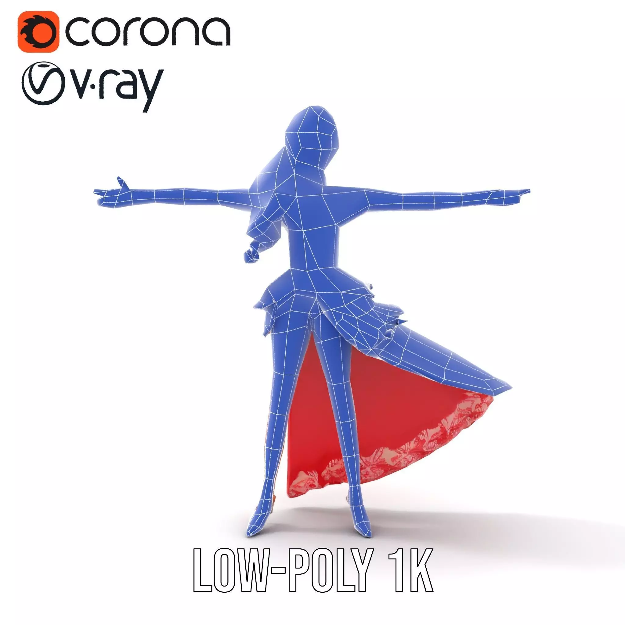 Elegant Princess Character Model Pack with Red Dress Low-poly 3D model_30