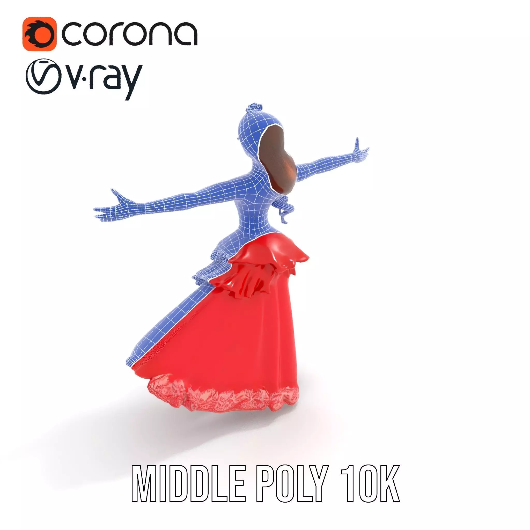 Elegant Princess Character Model Pack with Red Dress Low-poly 3D model_20