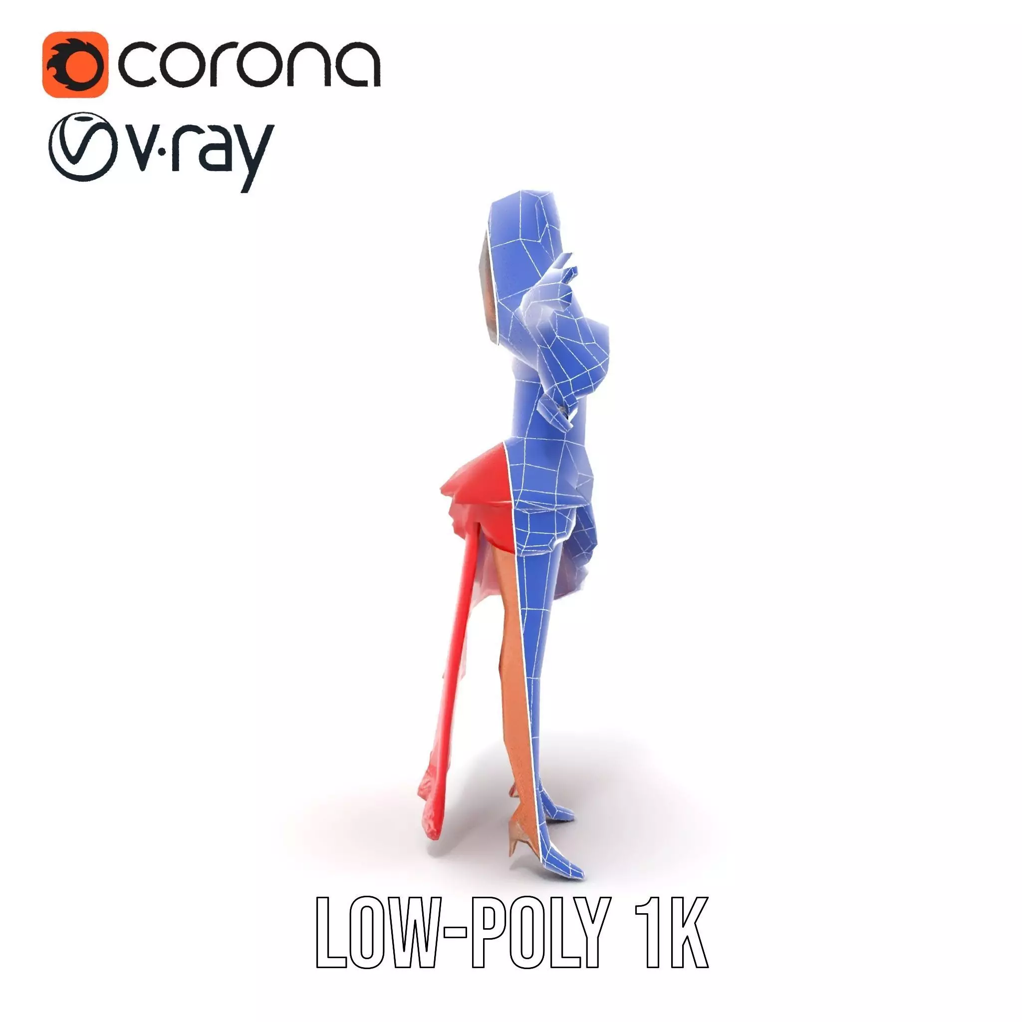 Elegant Princess Character Model Pack with Red Dress Low-poly 3D model_21