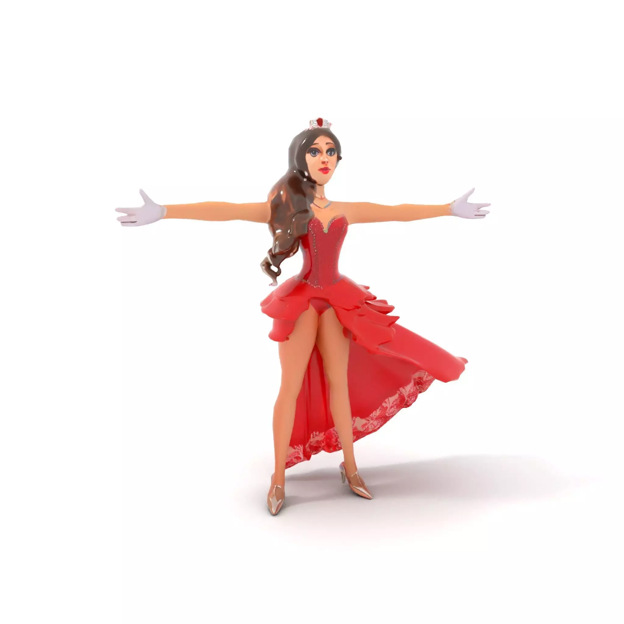 Elegant Princess Character Model Pack with Red Dress Low-poly 3D model_6