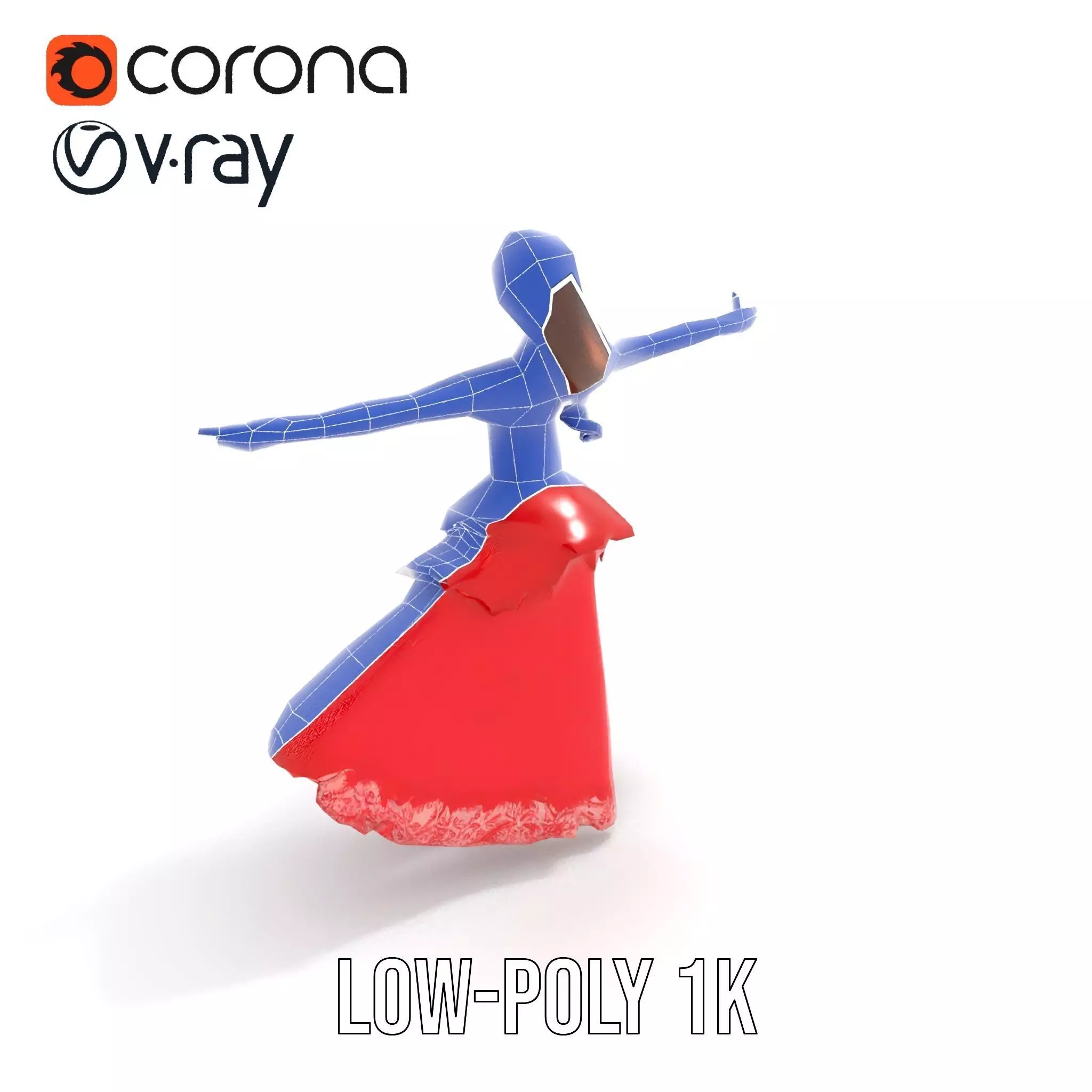Elegant Princess Character Model Pack with Red Dress Low-poly 3D model_13