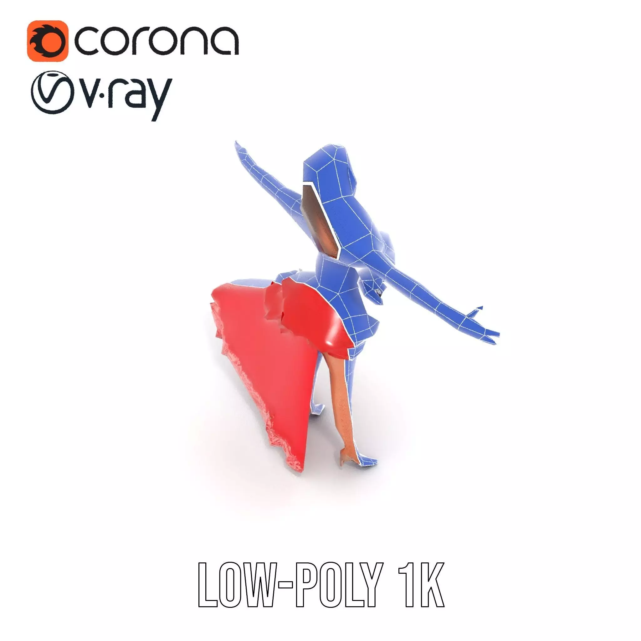 Elegant Princess Character Model Pack with Red Dress Low-poly 3D model_19