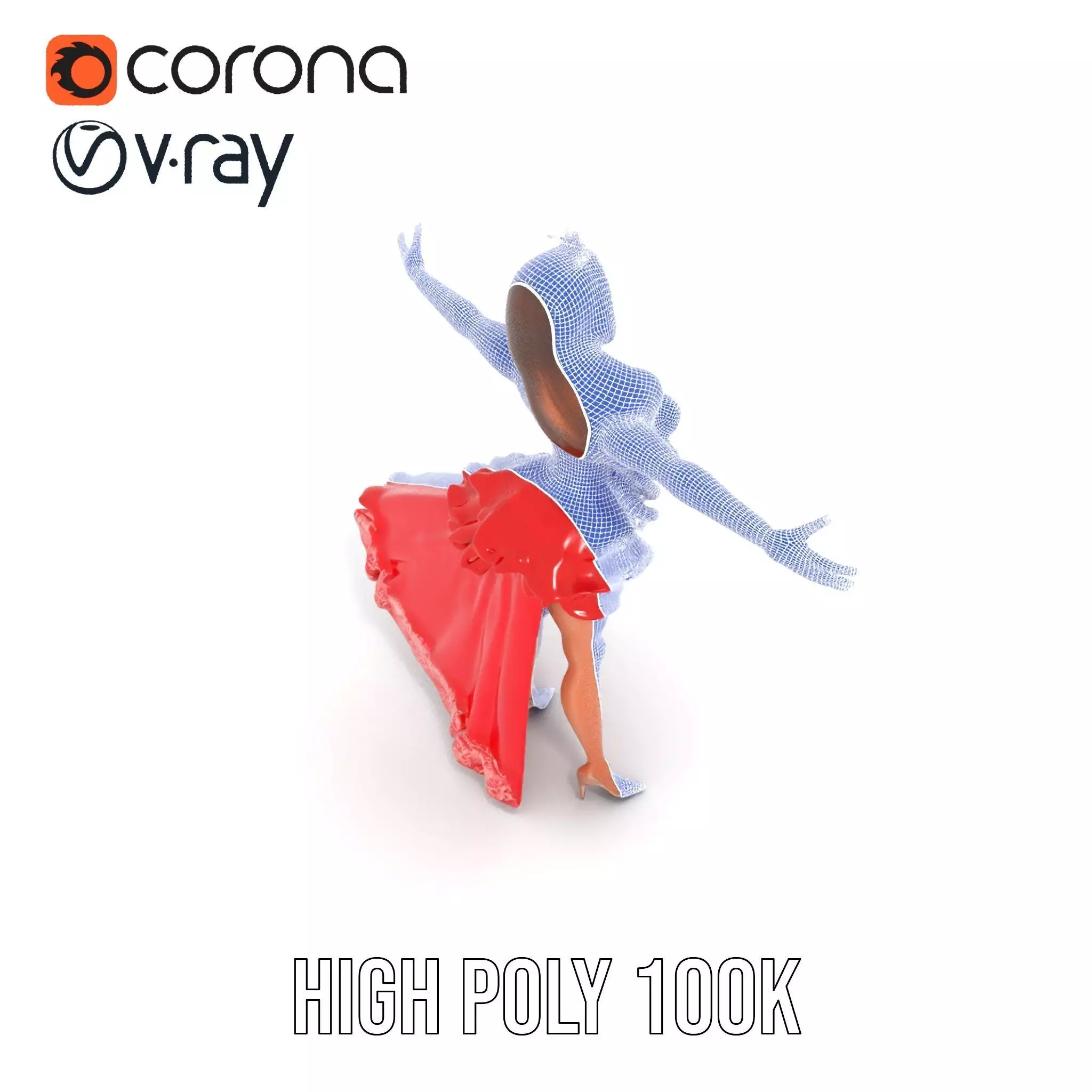 Elegant Princess Character Model Pack with Red Dress Low-poly 3D model_34