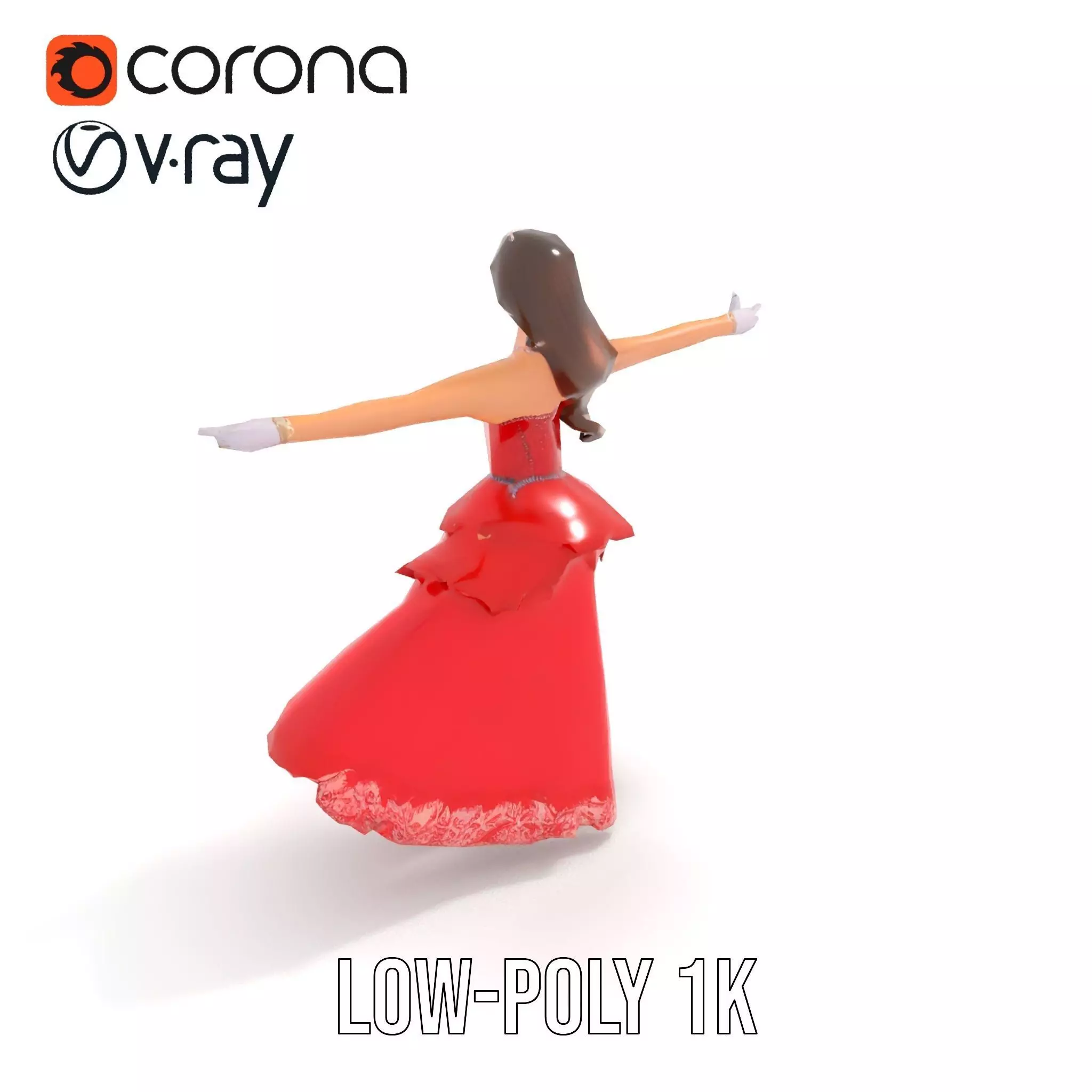 Elegant Princess Character Model Pack with Red Dress Low-poly 3D model_7