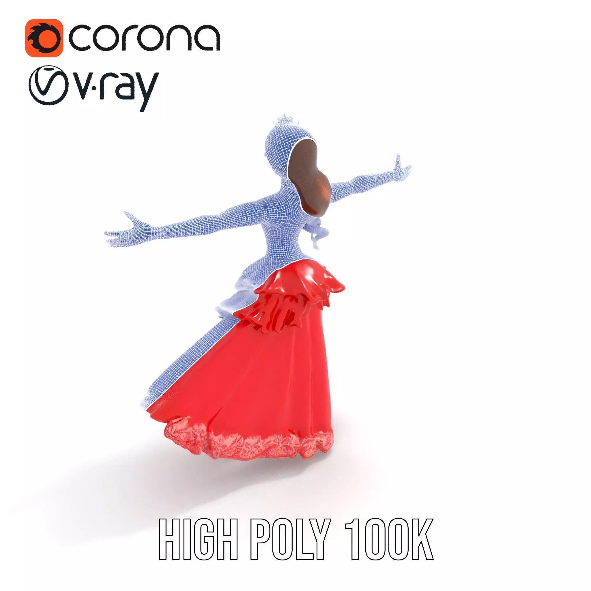 Elegant Princess Character Model Pack with Red Dress Low-poly 3D model_31