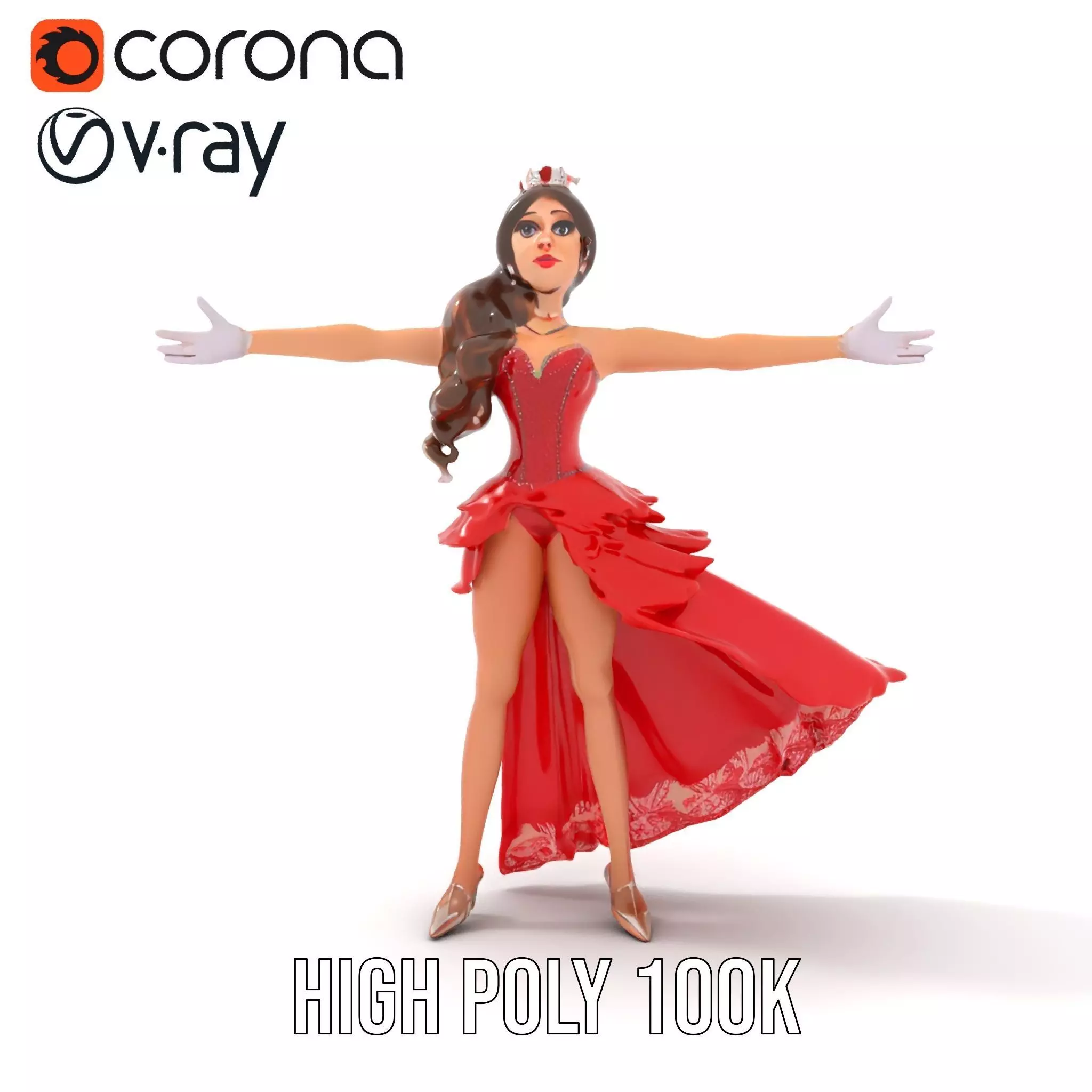 Elegant Princess Character Model Pack with Red Dress Low-poly 3D model_22