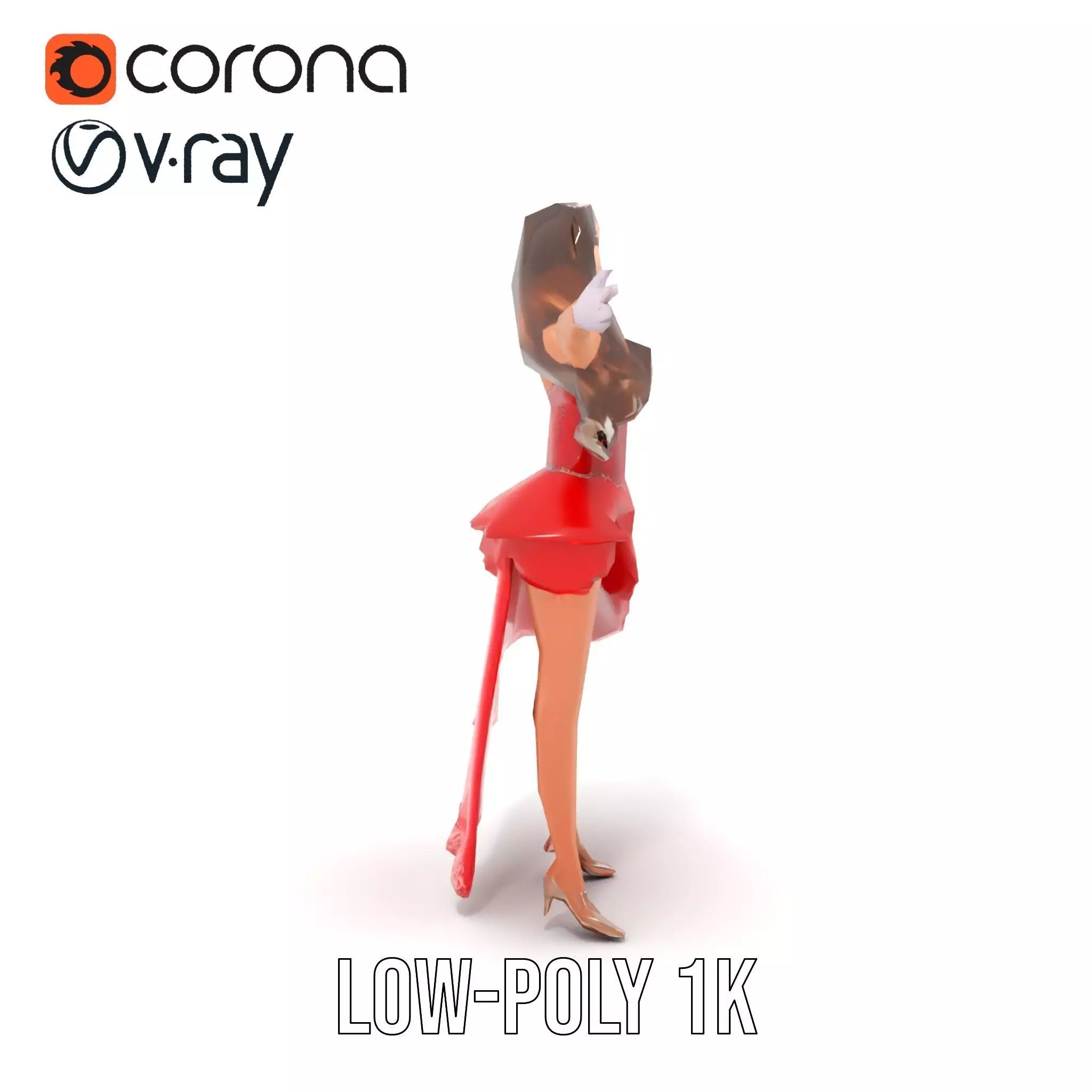 Elegant Princess Character Model Pack with Red Dress Low-poly 3D model_16