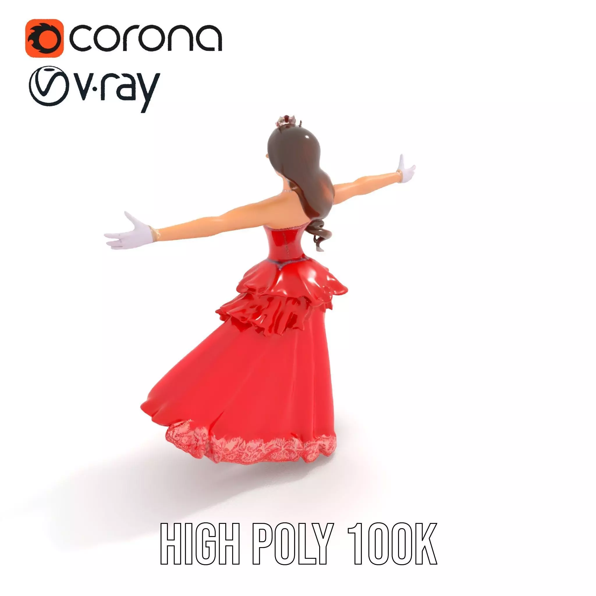 Elegant Princess Character Model Pack with Red Dress Low-poly 3D model_11