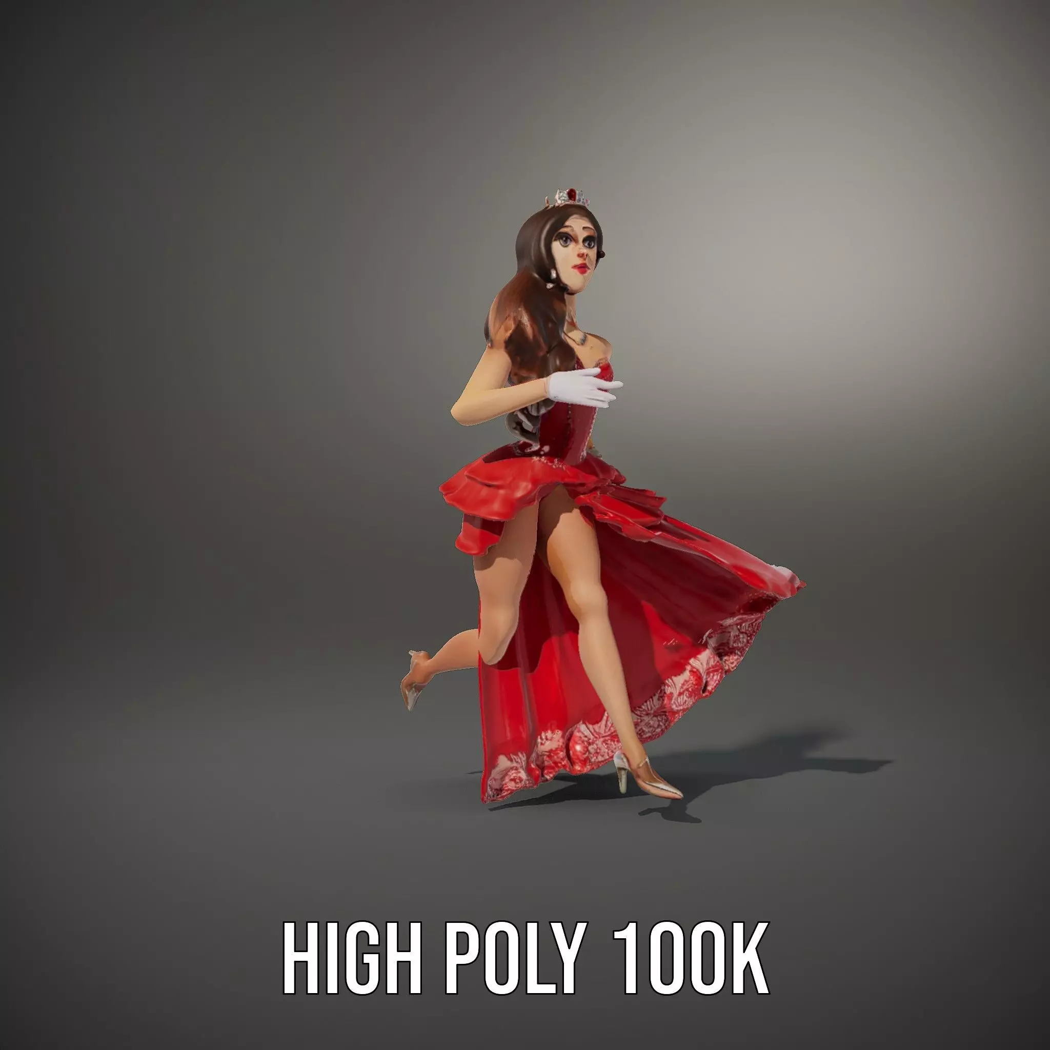 Elegant Princess Character Model Pack with Red Dress Low-poly 3D model_25