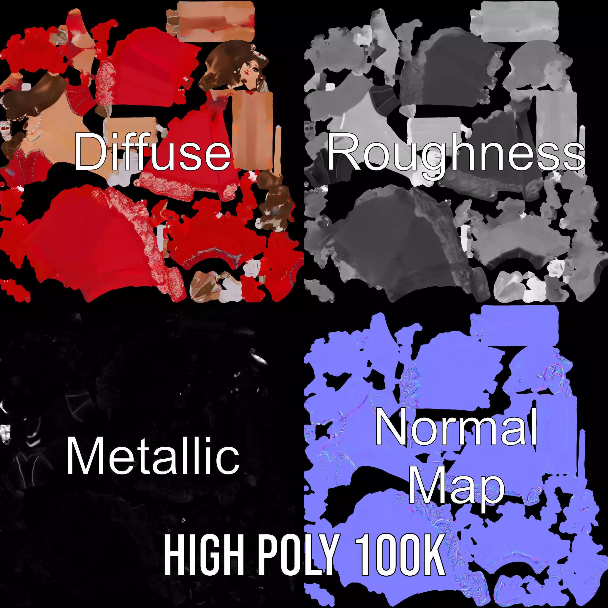 Elegant Princess Character Model Pack with Red Dress Low-poly 3D model_3