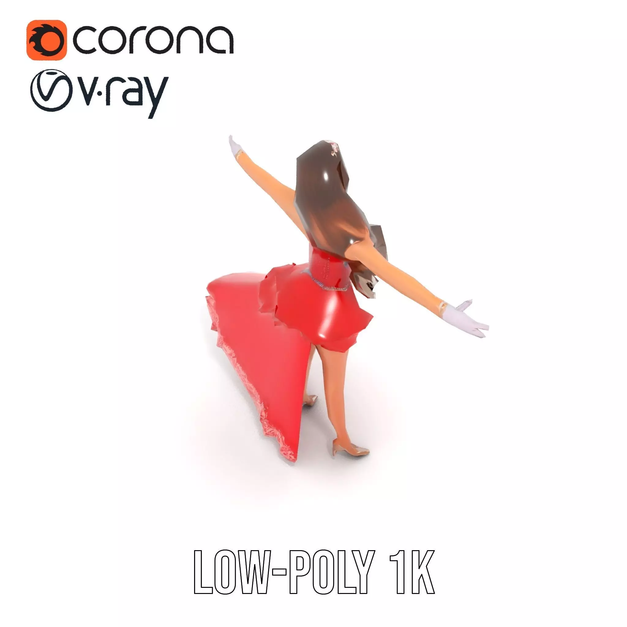 Elegant Princess Character Model Pack with Red Dress Low-poly 3D model_8