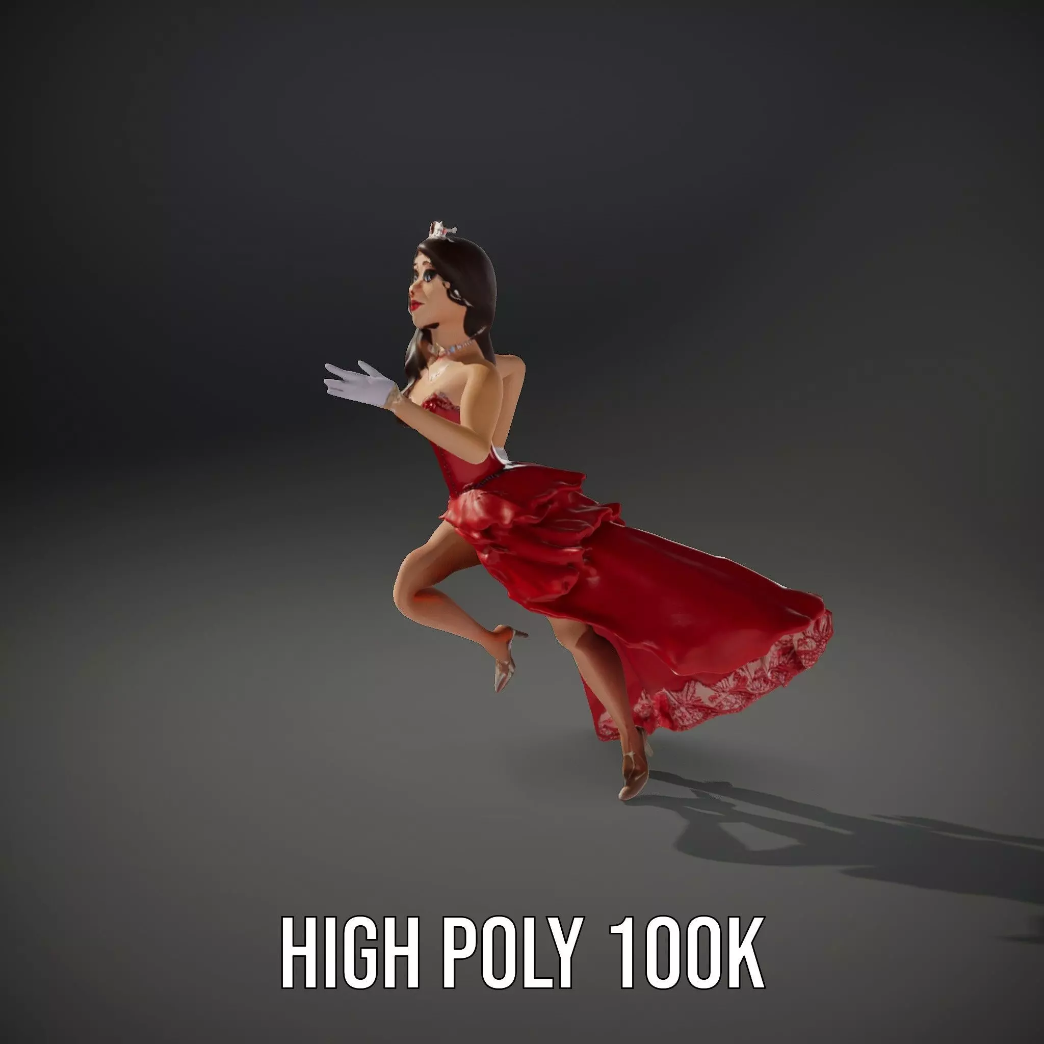 Elegant Princess Character Model Pack with Red Dress Low-poly 3D model_17