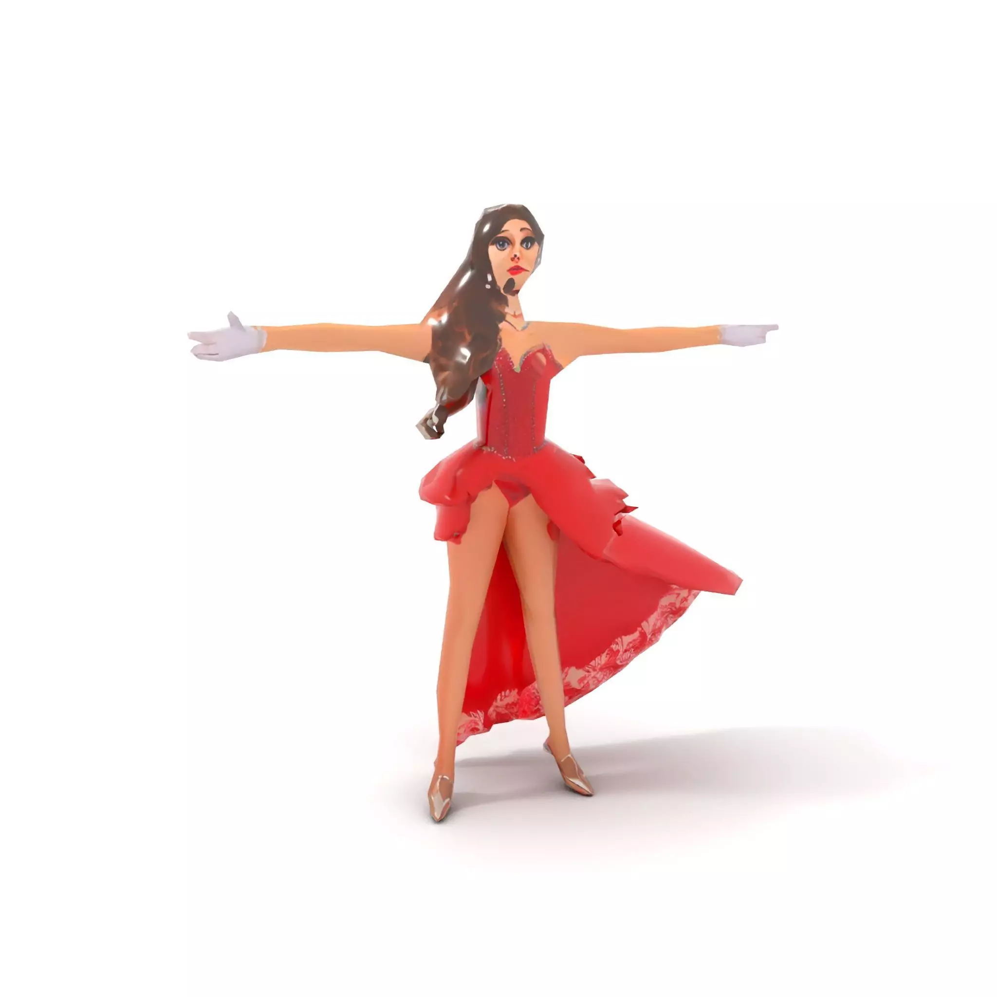 Elegant Princess Character Model Pack with Red Dress Low-poly 3D model_10