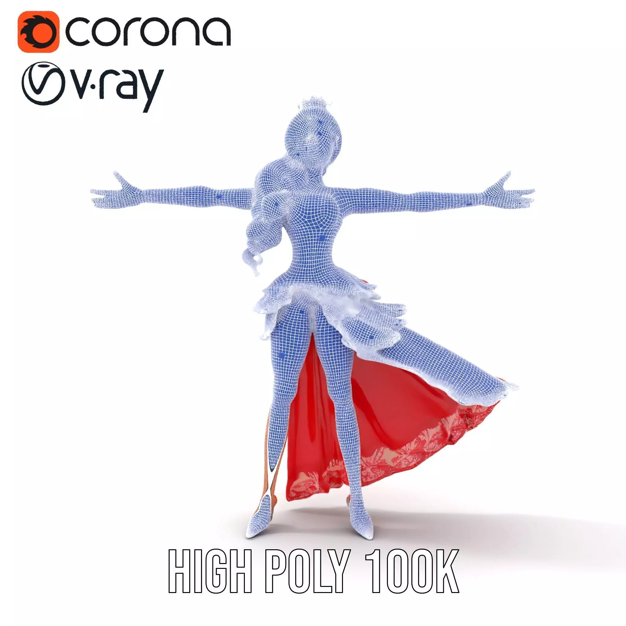 Elegant Princess Character Model Pack with Red Dress Low-poly 3D model_33