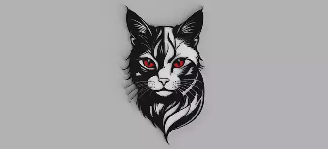 Cat Head Red Eyes Halloween Wall Picture