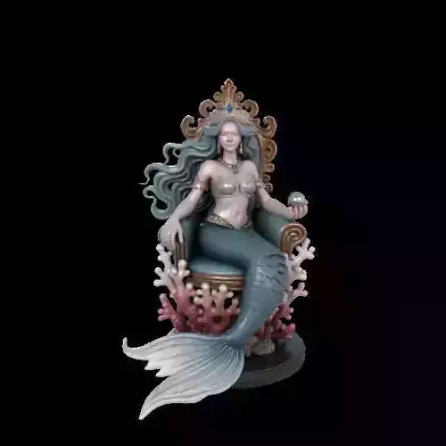 Regal Coral Throne Mermaid Fantasy Seated Sculpture 3D print model