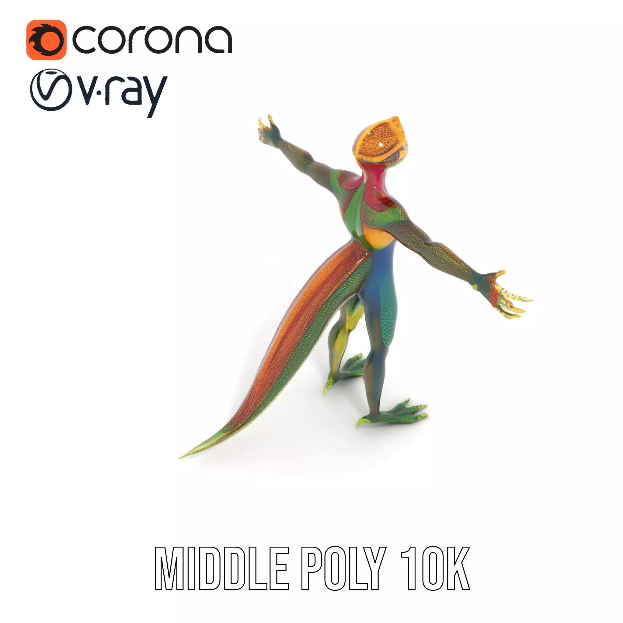 Colorful Reptilian Humanoid Model Pack Low-poly 3D model_9