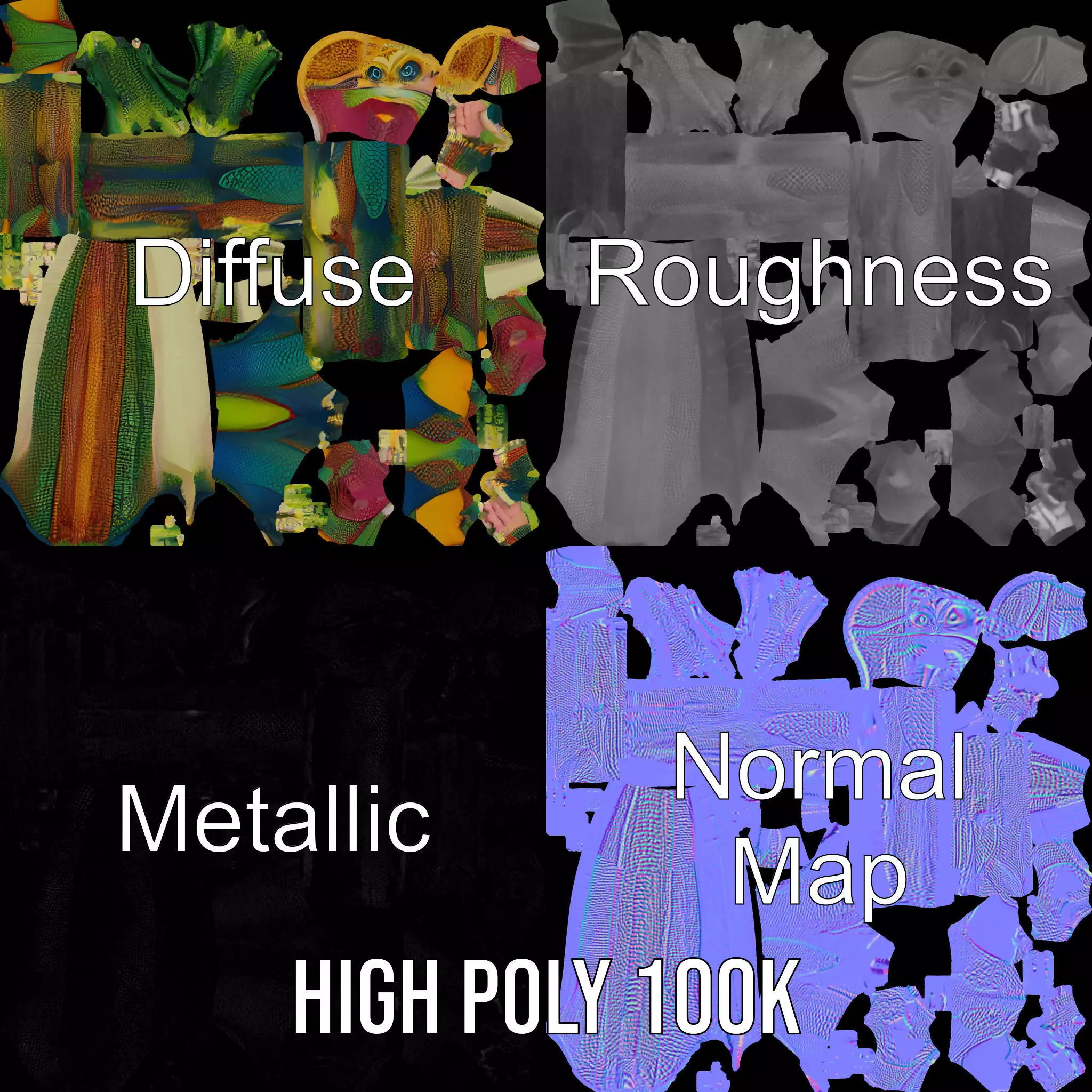 Colorful Reptilian Humanoid Model Pack Low-poly 3D model_3