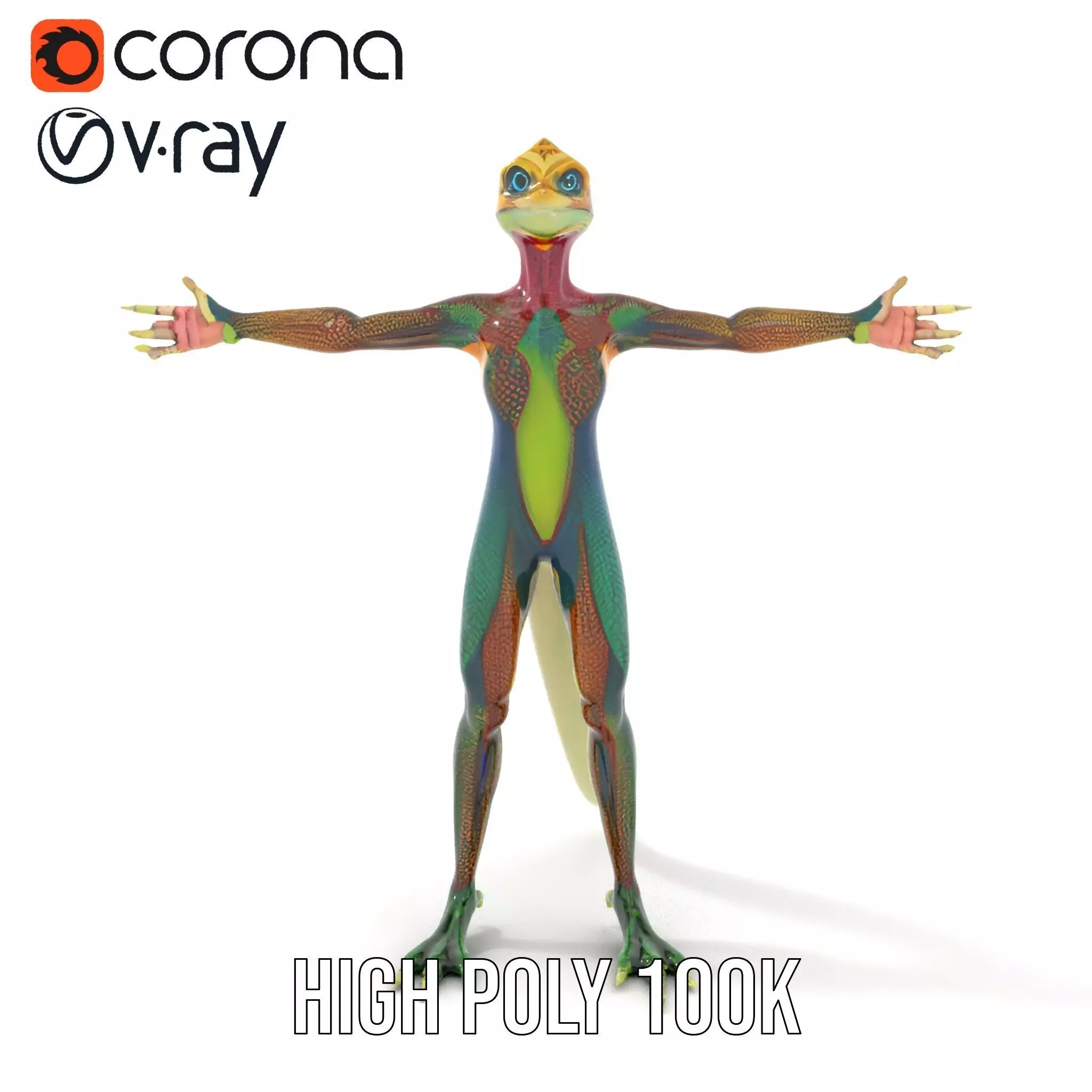 Colorful Reptilian Humanoid Model Pack Low-poly 3D model_28