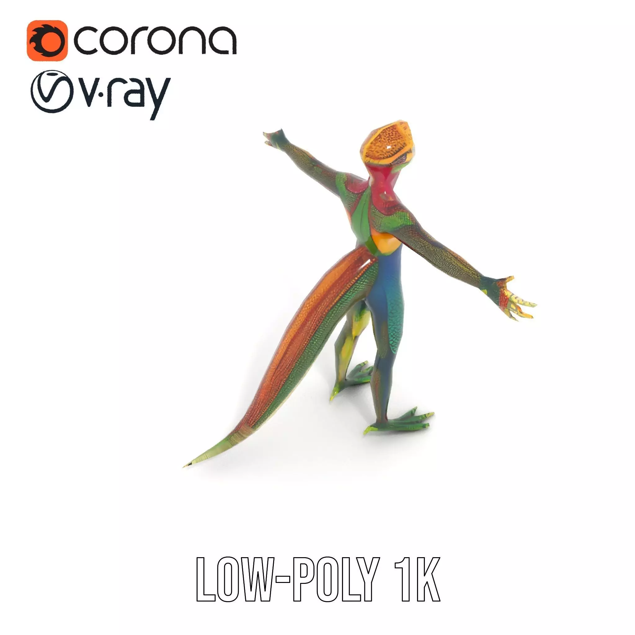 Colorful Reptilian Humanoid Model Pack Low-poly 3D model_7