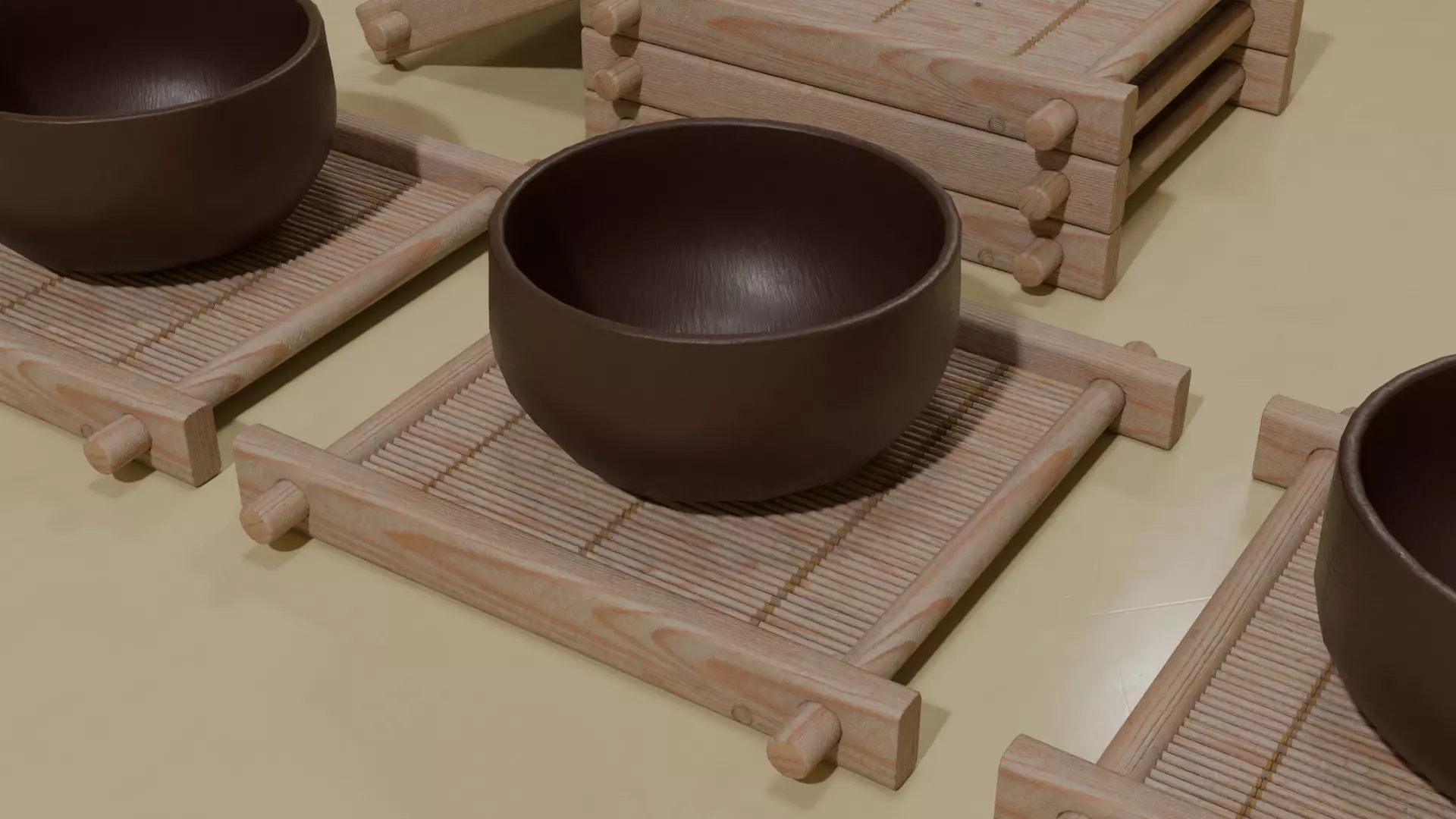 Japanese Retro Bamboo Tray Coaster Low-poly 3D model